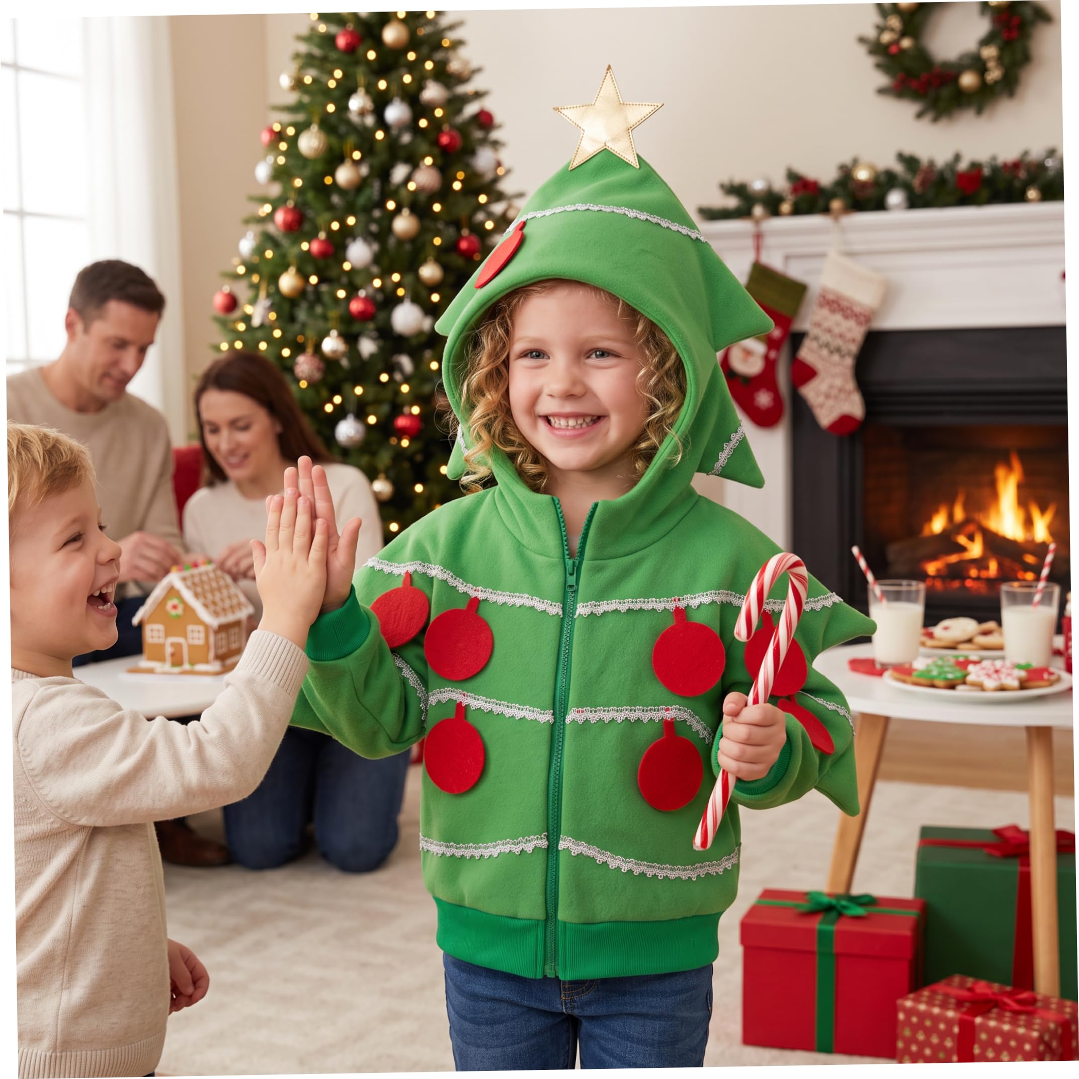 Costume da albero di Natale, costume cosplay per bambini con cappuccio a stella verde S