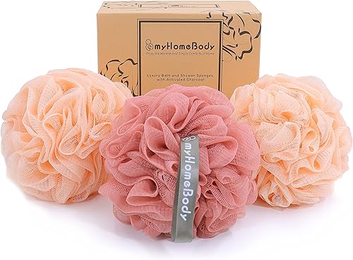 Miniatura 26 de myHomeBody Esponja grande de lufa de 2.47 onzas, exfoliante corporal, esponja de baño, esponja para mujeres, hombres, esponja exfoliante con carbón
