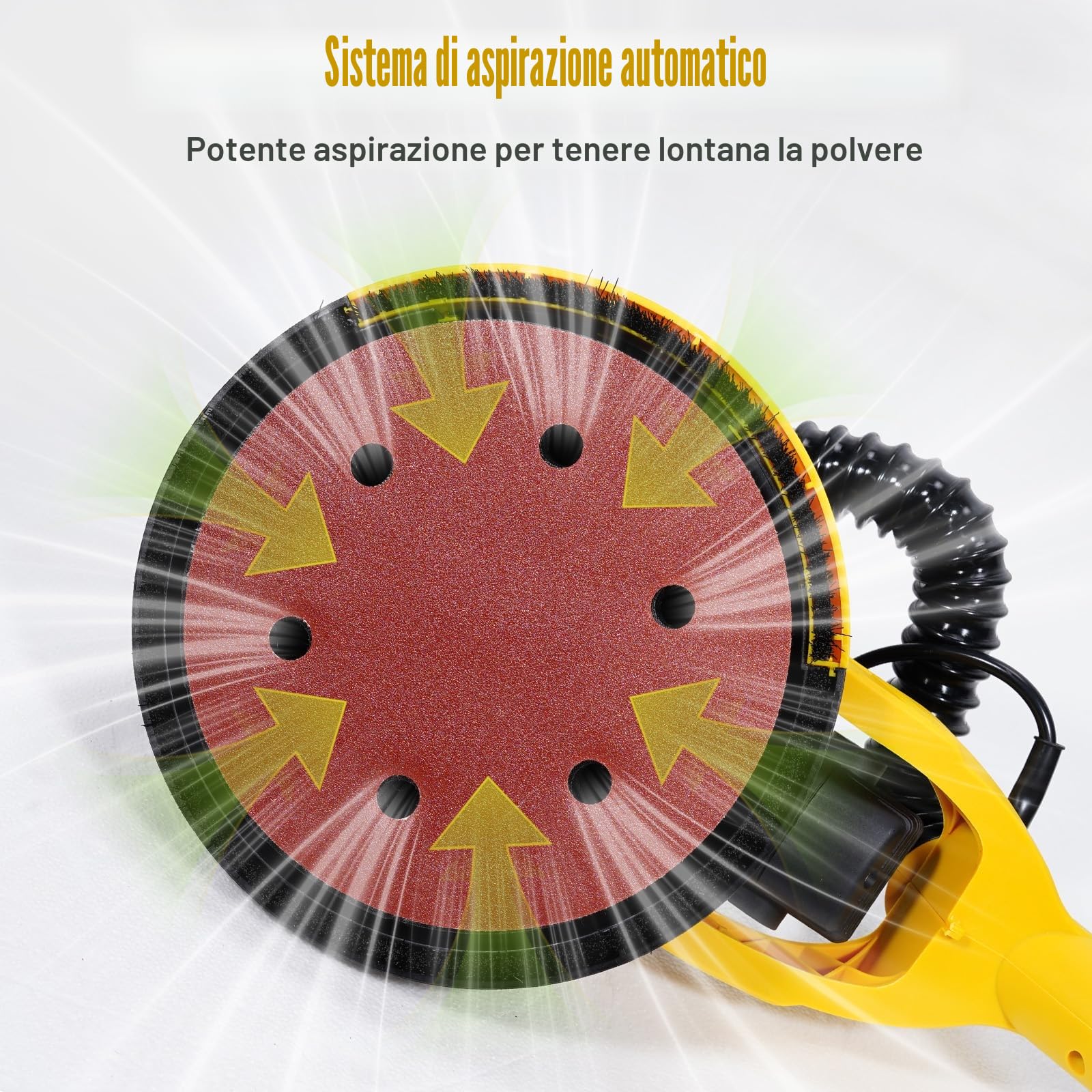 HYCHIKA Levigatrice per Muro, Levigatrice per Muro con Aspiratore, Giraffa per Carteggiare Muri, Smerigliatrice per Muro Cartongesso, Con luce LED, 6 velocità, retrattile e ripiegabile