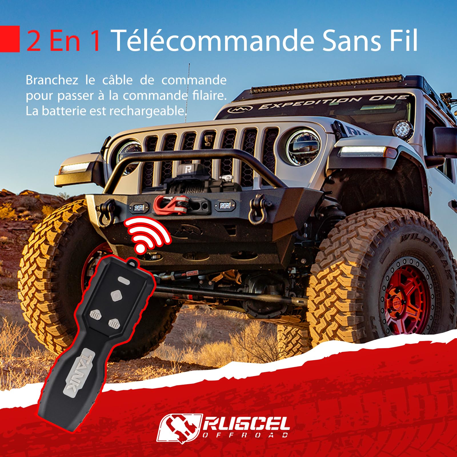 RUGCEL WINCH Treuil Électrique 5443 kg (12000 LBS), 12V CC, IP67 Étanche, Corde Synthétique Φ10,0mm x 26m, Télécommande Sans Fil & Filaire, pour 4x4 SUV Tout-Terrain Jeep Camion Remorque