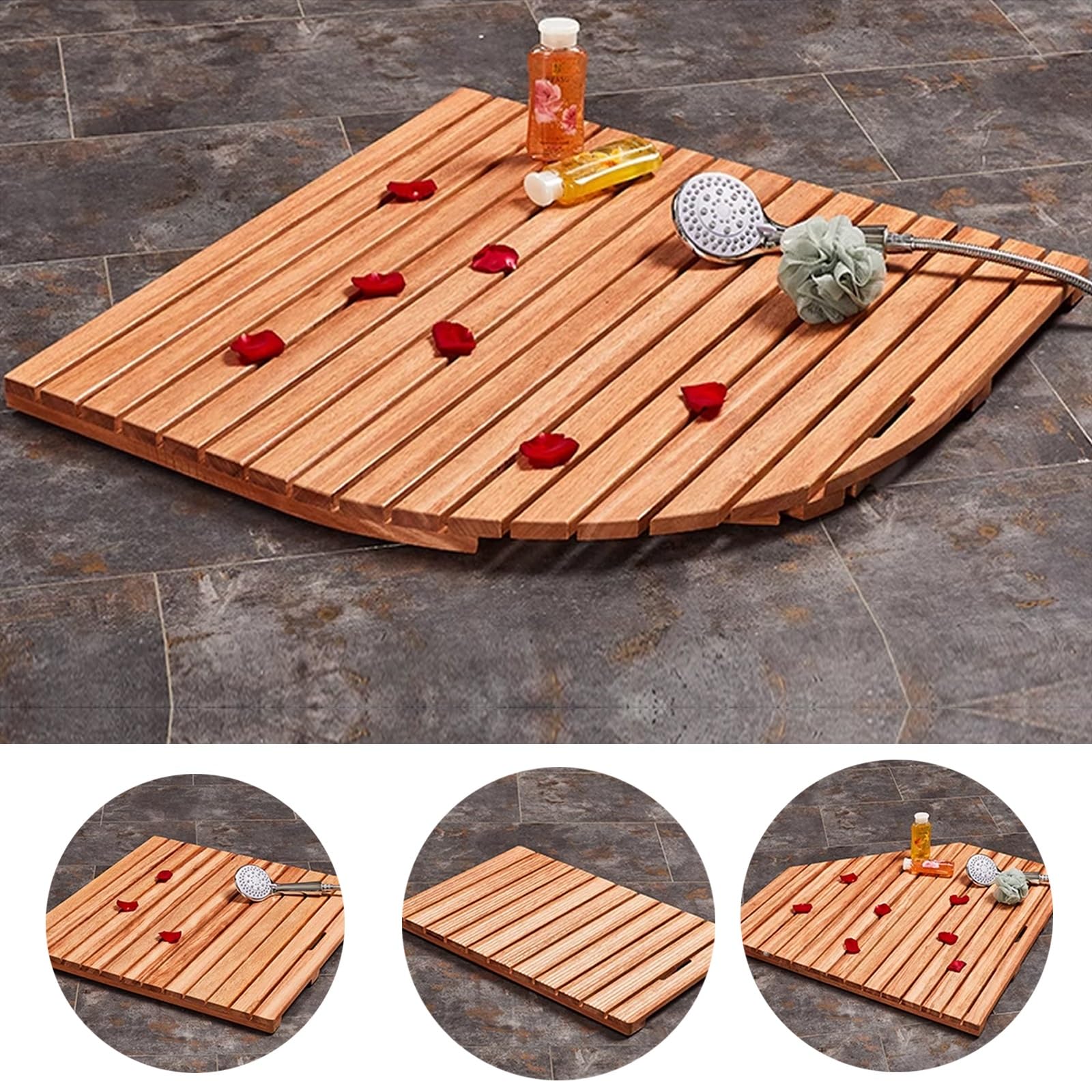Luxuriöse Spa-Badewannenmatte, rutschfeste Holz-Badematte für den Innen- und Außenbereich, wasserdichtes Holzentenbrett, goldenes Rosenholz, 85 x 90 cm
