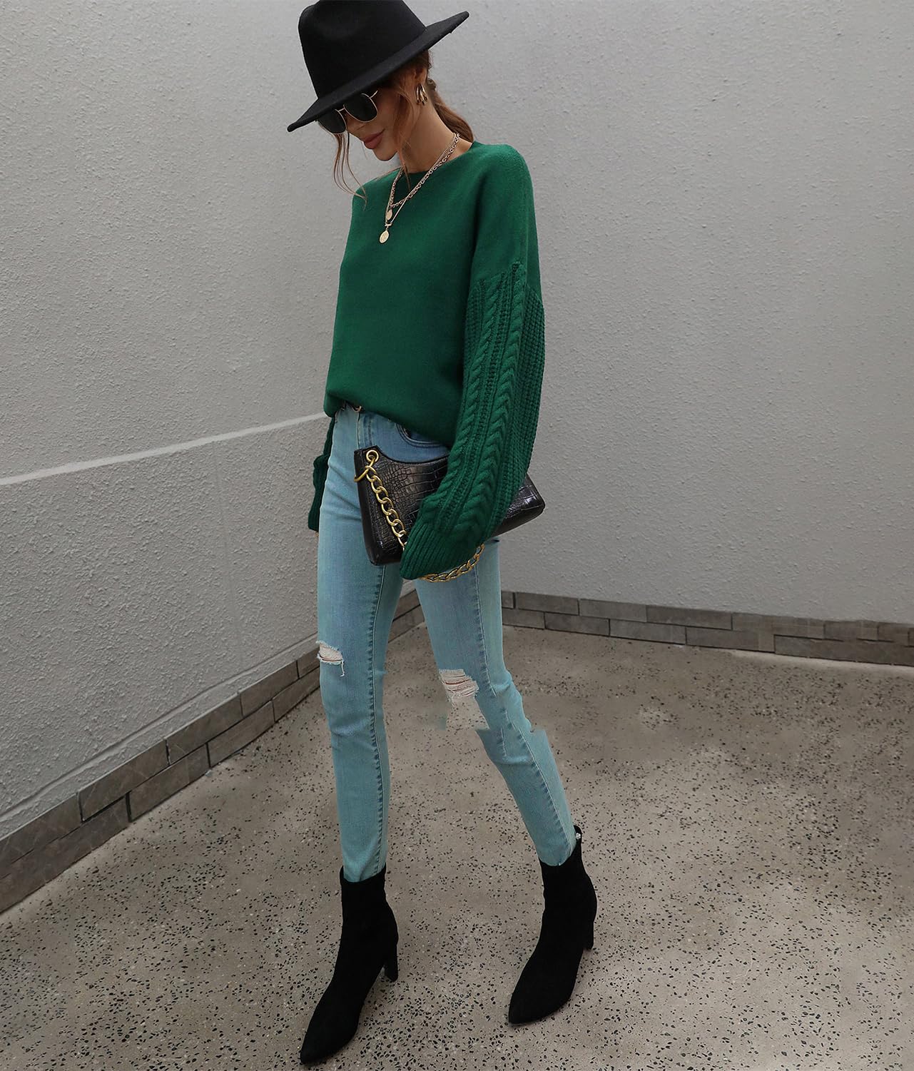 JFAN Maglione Donna Invernale Maglione a Girocollo in Maglia Sciolto Casual Maglione Donna Elegante