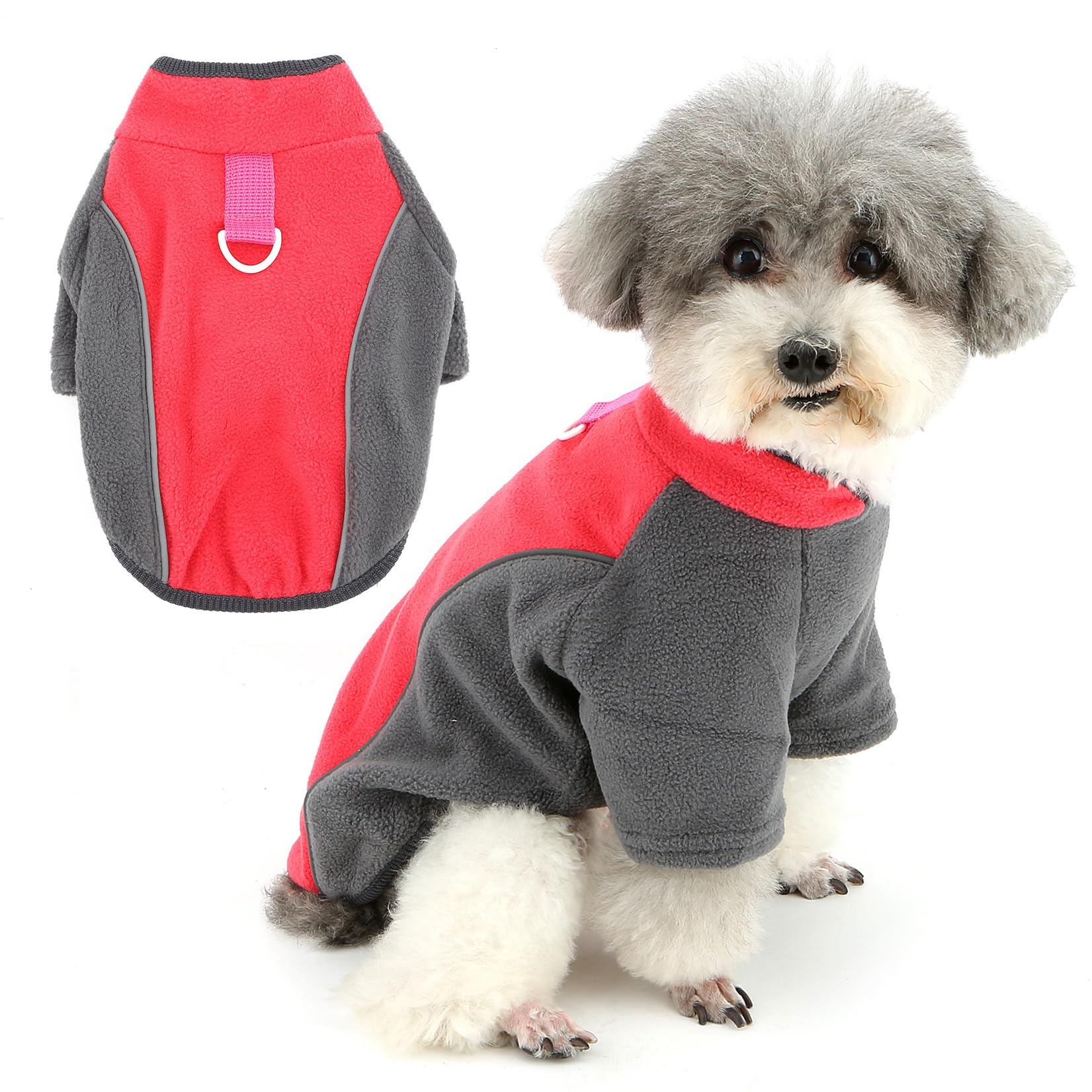 Zunea Color Patchwork Fleece Dog Jumper for Small Dogs Reflective Pullover Sweater Coat with Leash Ring Soft Warm Fall Winter Puppy Clothes Cold Weather Sweatshirt Pet Chihuahua Apparel Pink L