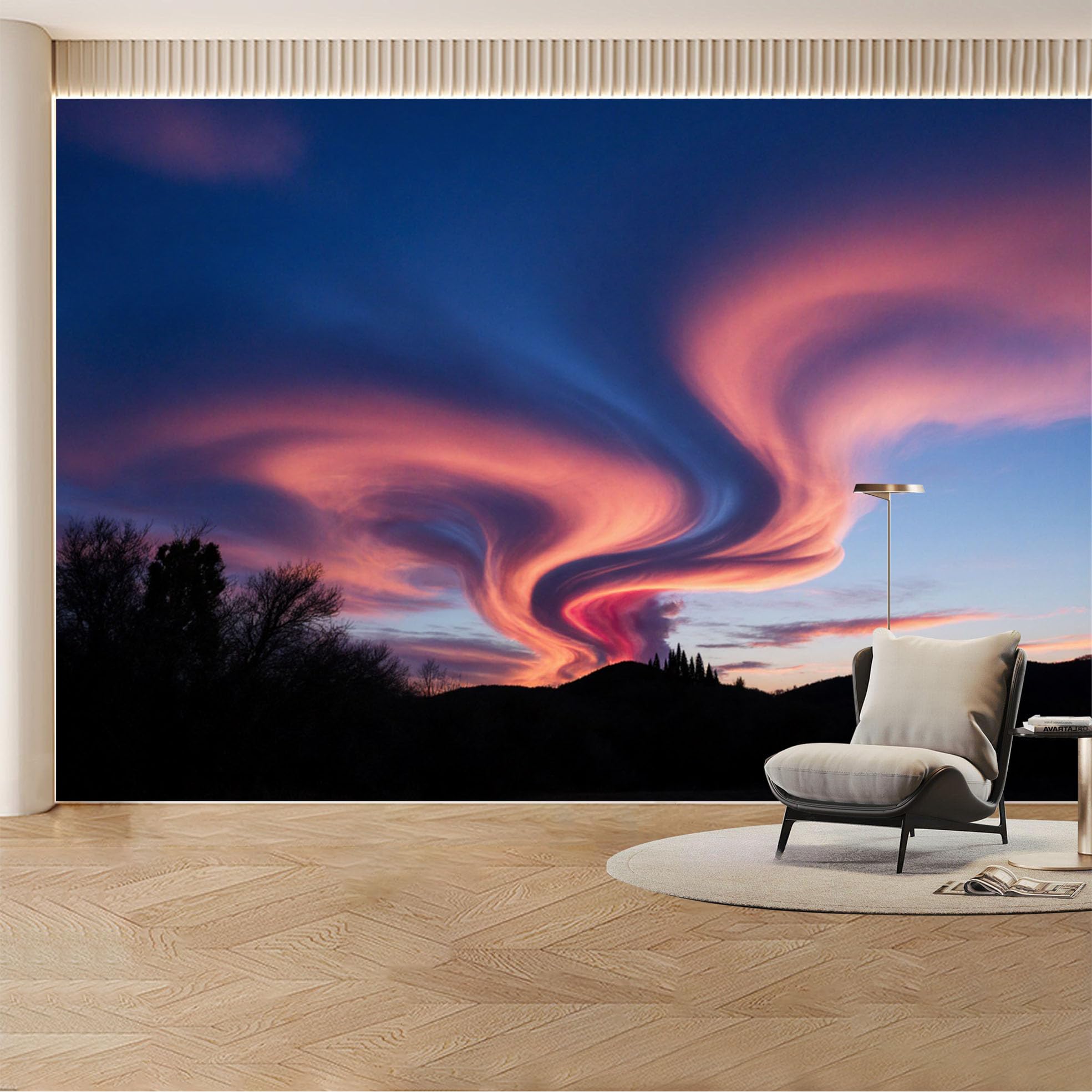 Custom Wall Mural Wallpaper Sunset Clouds， Nature Landscape 3D Effect Wall Decor， Misty Luxury Removable SelfAdhesive Large Photo for Living Room， Bedroom， Office