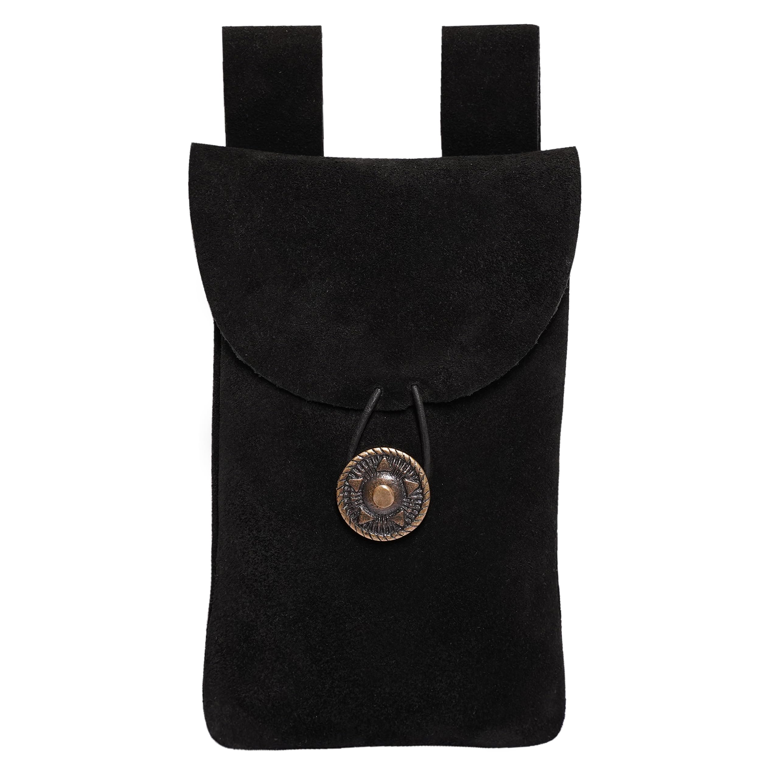 Mythrojan Medieval Renaissance Suede Jewelry Belt Pouch LARP Costume Waist Bag for Historical Reenactment, Cosplay, Stage Props - Black