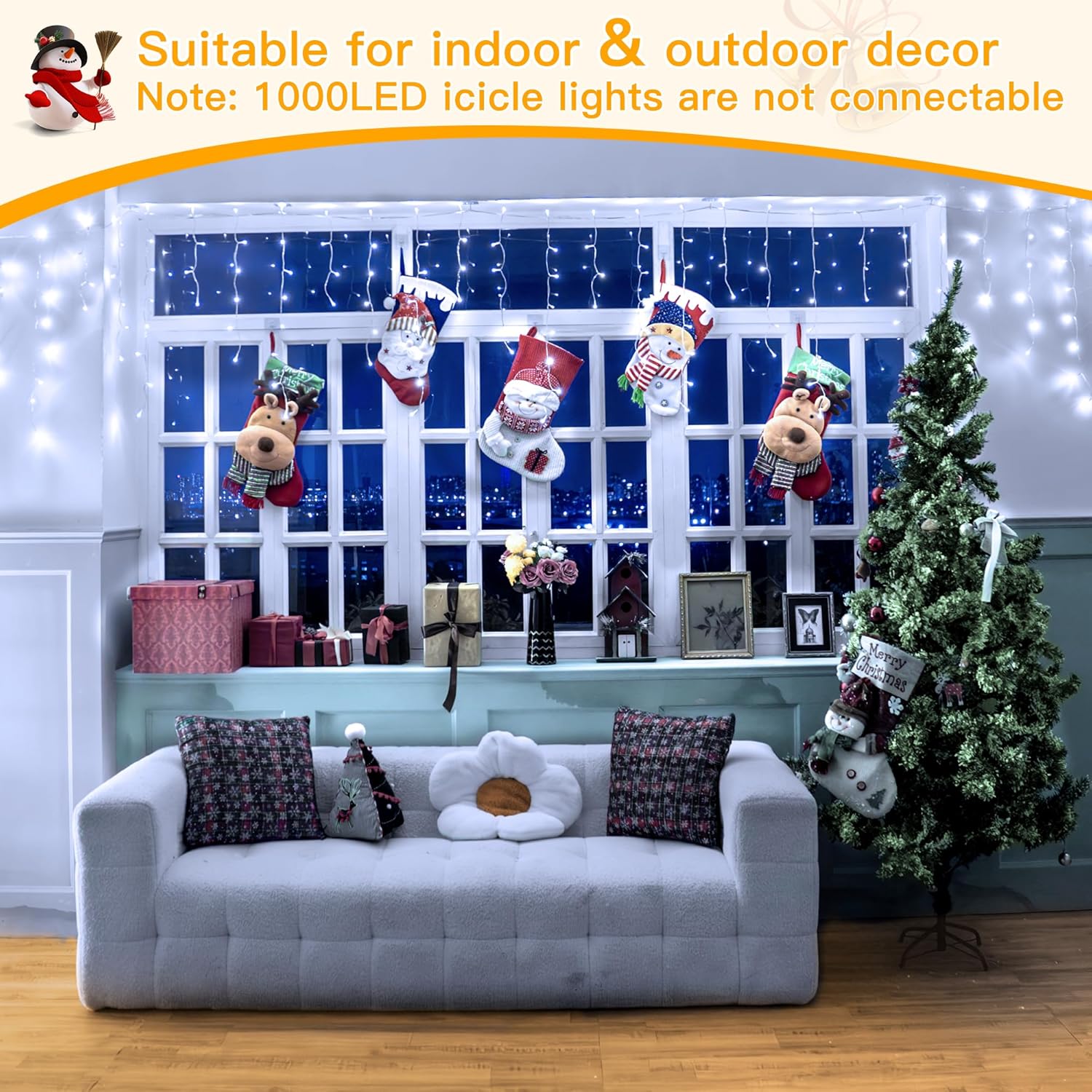 Ollny Icicle Lights for Outside 1000LED 82FT, Cool White Christmas Light with Remote 8Modes Timers Waterproof Dimmable, Plug in Hanging Lights for Outdoor Indoor House Roof Holiday