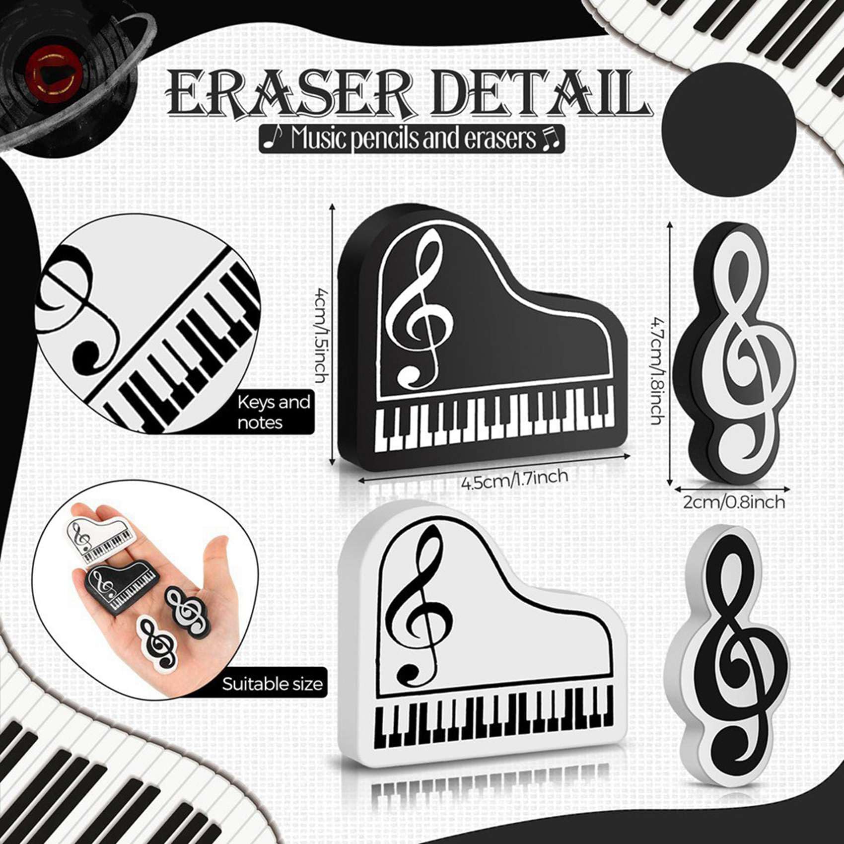 Matite Musicali Matita per Note Musicali con Gomme da Cancellare A Tema Musicale Matite In Legno Gomme per Tastiera Divertenti Sfuse Regalo (288 Pezzi)
