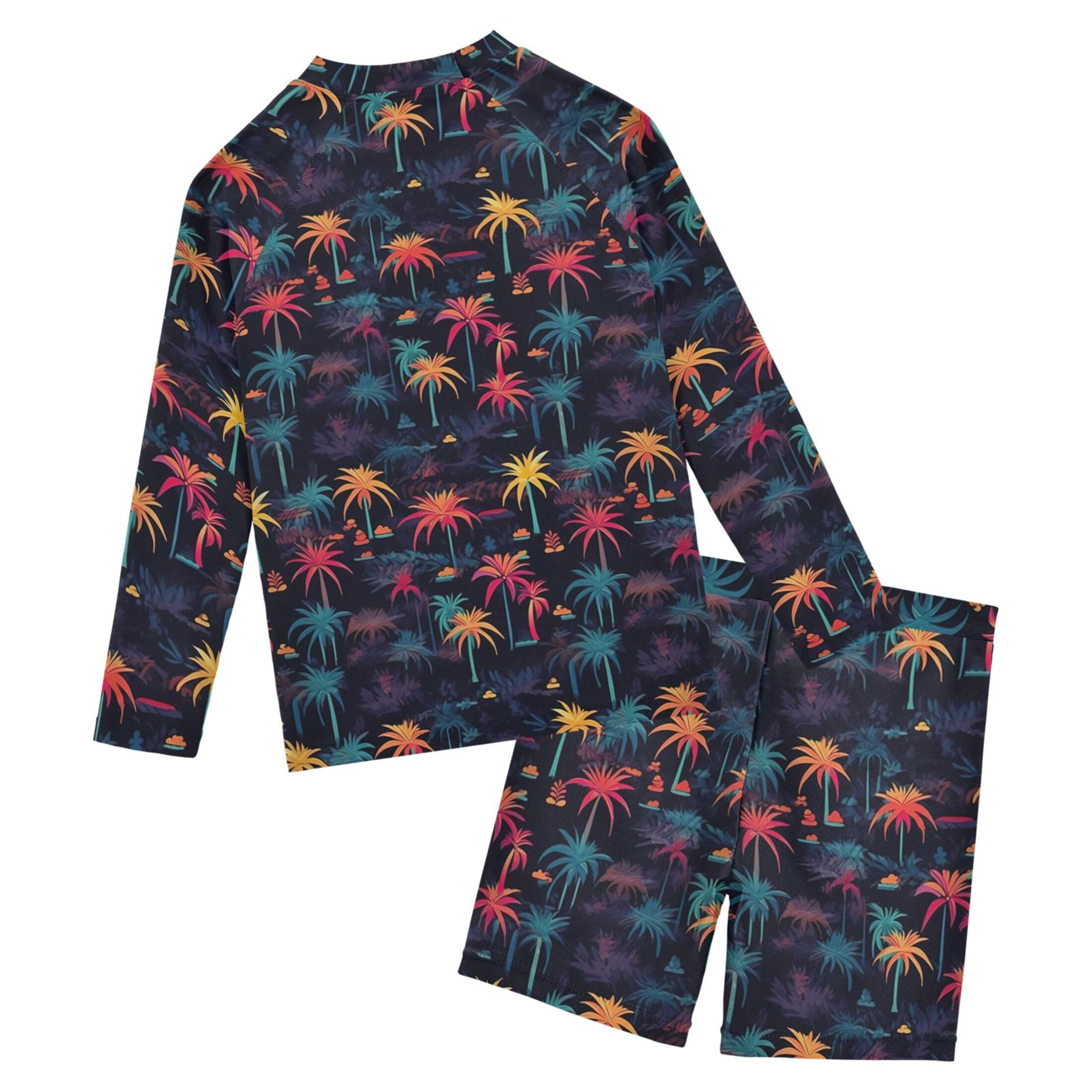 Coconut Tree Summer Baby Boys' Toddler Long Sleeved Rashguard Swim Bathing Suit Set B0403812