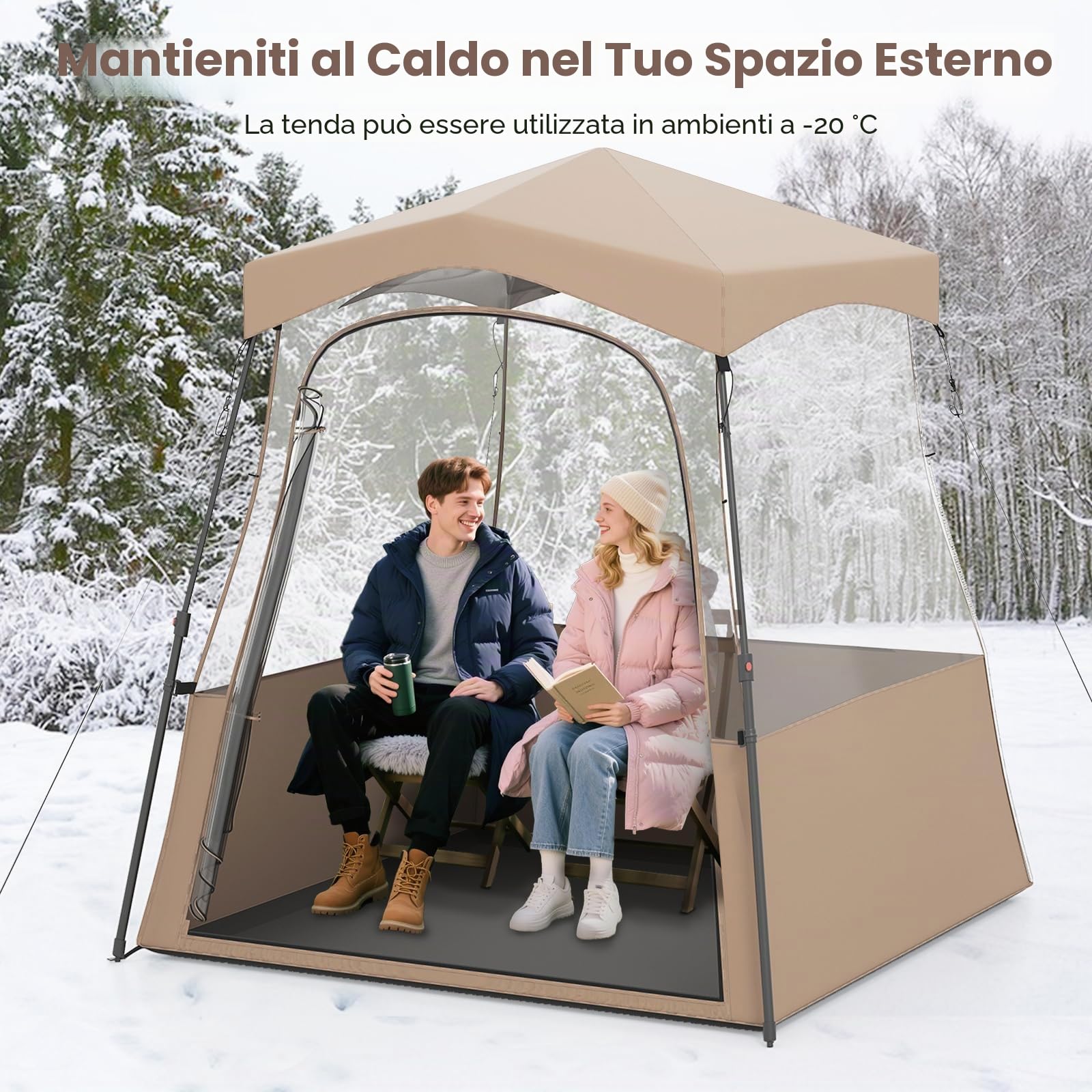 HOMASIS Tenda da Campeggio Trasparente a 360°, Tenda Pop Up con Borsa per il Trasporto, 8 Picchetti e 4 Corde Antivento, Impermeabile e Antivento, per Pesca, Birdwatching