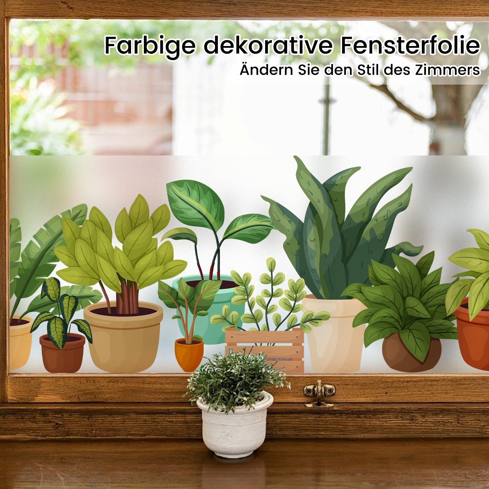 dktie Folia okienna wzór doniczkowy folia okienna dekoracyjna folia okienna (04, 44,5 x 200 cm)