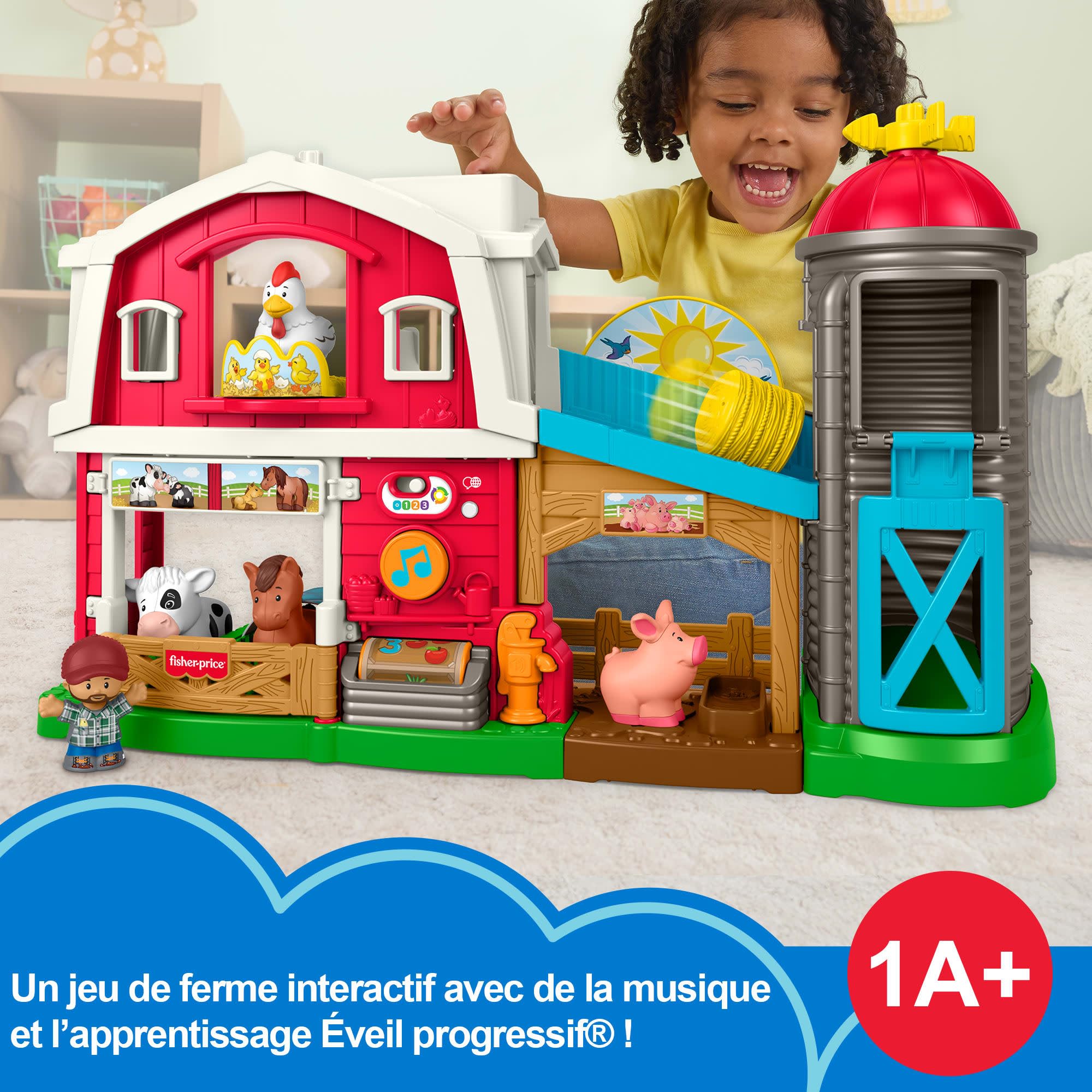 Fisher-Price Little People Ferme Animaux Multilingue | Anglais, français, allemand, italien, néerlandais, Jouet musical, 5 figurines, Contenu Smart Stages, Enfants 1+ ans, JGX08