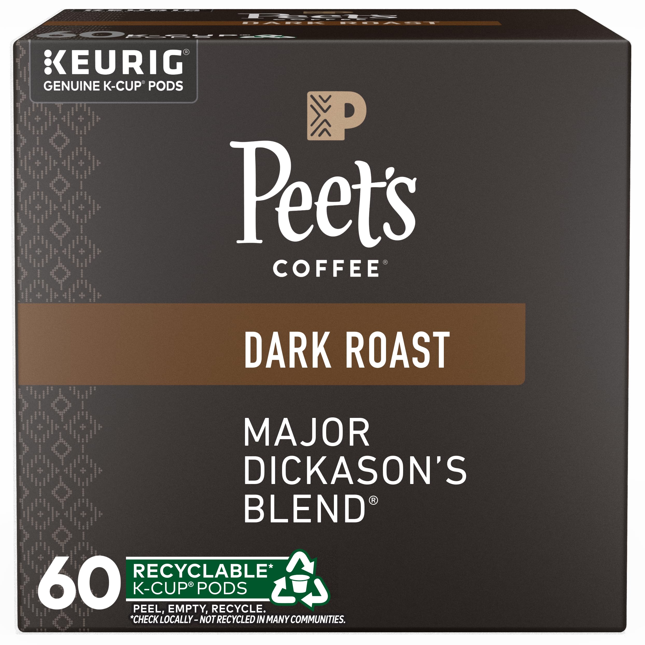 Peet's Coffee, Dark Roast Keurig K-Cup Pods - Major Dickason's Blend 60 Count (6 Boxes of 10 K-Cup Pods)