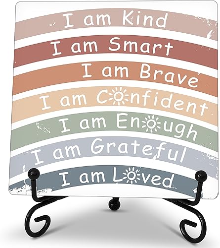 Letrero de madera retro bohemio arcoíris con soporte de caballete de metal, placa de madera con cita positiva de arco iris, regalos inspiradores