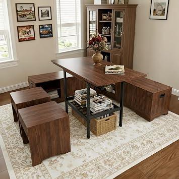 Extendable Breakfast Nook Set with Storage Bench, Corner Dining Table Set | Extendable Table Design, Hidden Storage Benches, 6-Piece Dining Set, Built-In Glass Holders, Indoor & Outdoor Use