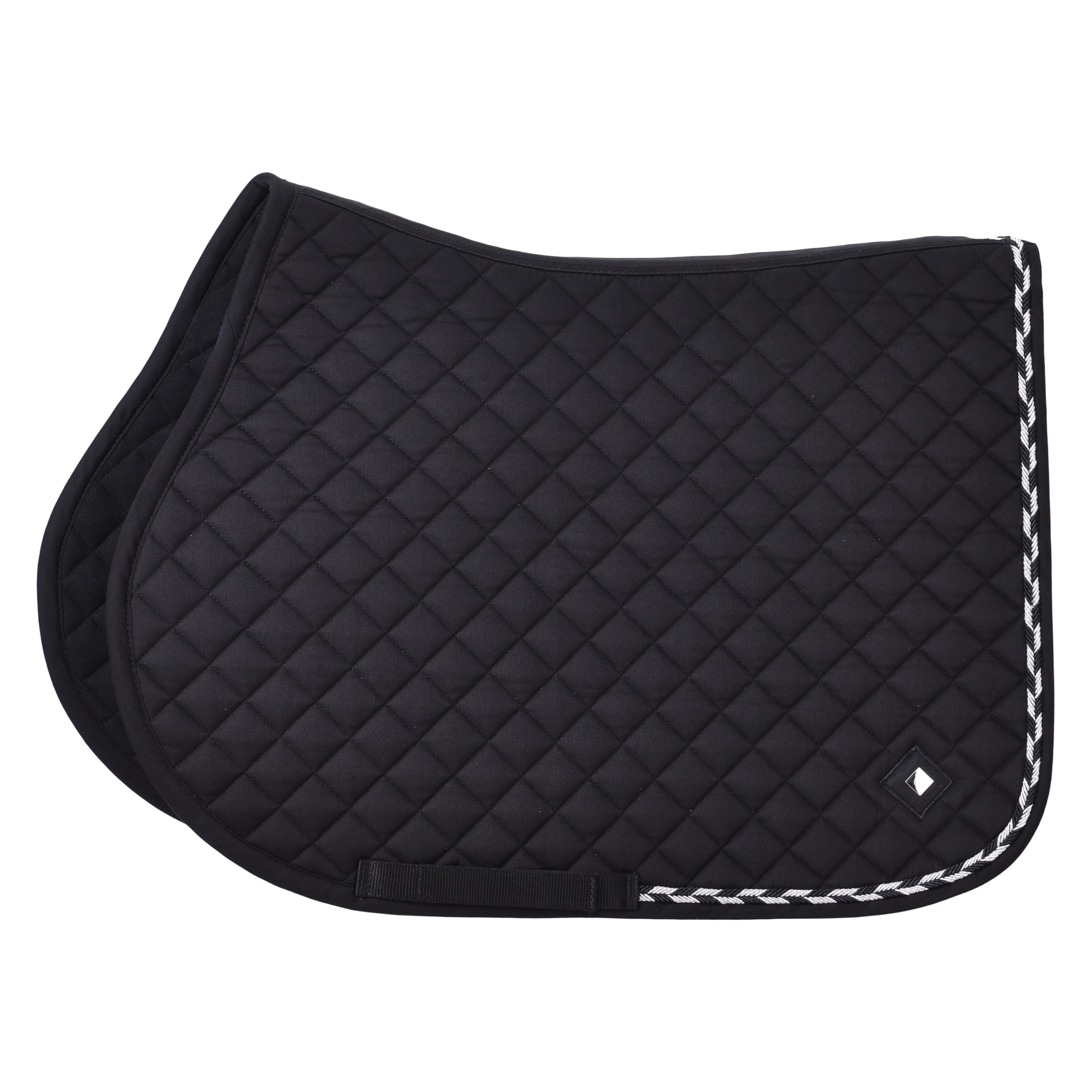 Imperial Riding IRH Basic Cotton VS Tapis de Selle Polyvalent, avec surpiqûre en Losanges, Passepoil pailleté et Logo en métal, Noir, Poney