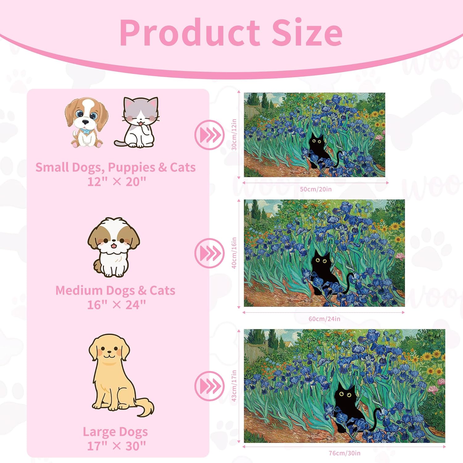 Black Cat Pet Feeding Mat, Absorbent Dog/Cat Food Mat for Food and Water Bowl, Non-Slip Quick Dry Pet Placemat Floor Protector for Messy Drinkers(17 x 30 in)