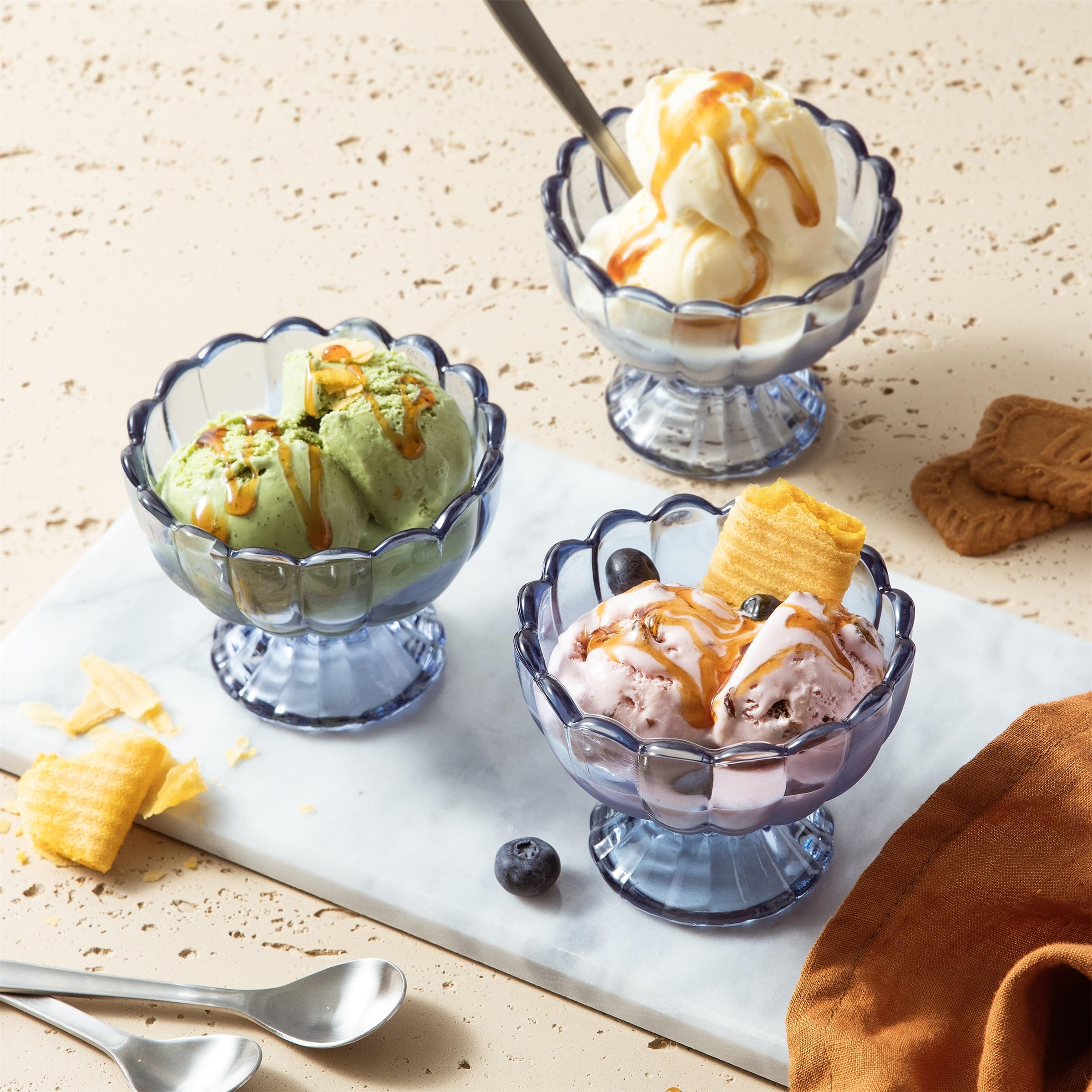 6PCs Set 5oz Small Cute Footed Tulip Glass Dessert Bowls/Cups - View #3