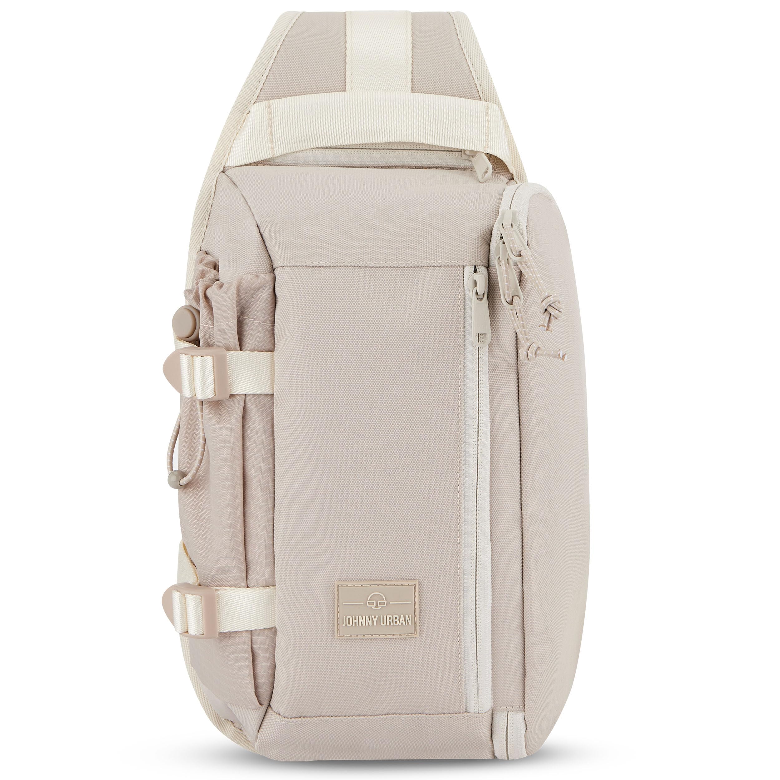 Johnny Urban Slingbag Femmes Hommes Beige - Charlie - Sac à Épaule Bag Randonnée Voyage - Matériau indéchirable et Durable - Pochette pour Bouteille d'eau