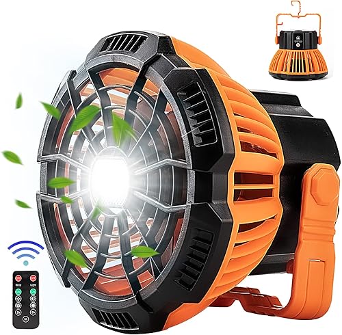 Anufuup Ventilador de camping para tiendas de campaña, ventilador recargable USB con linterna de control remoto, 7800 mAh, ventilador portátil para