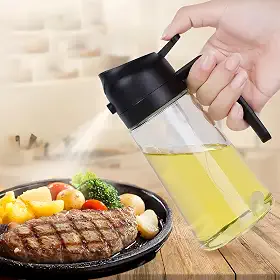 Pulverizador de óleo para cozinhar, garrafa dispensadora 2 em 1 para cozinha, 470 ml, grau alimentício para fritadeira a ar, salada, fritura, churrasco