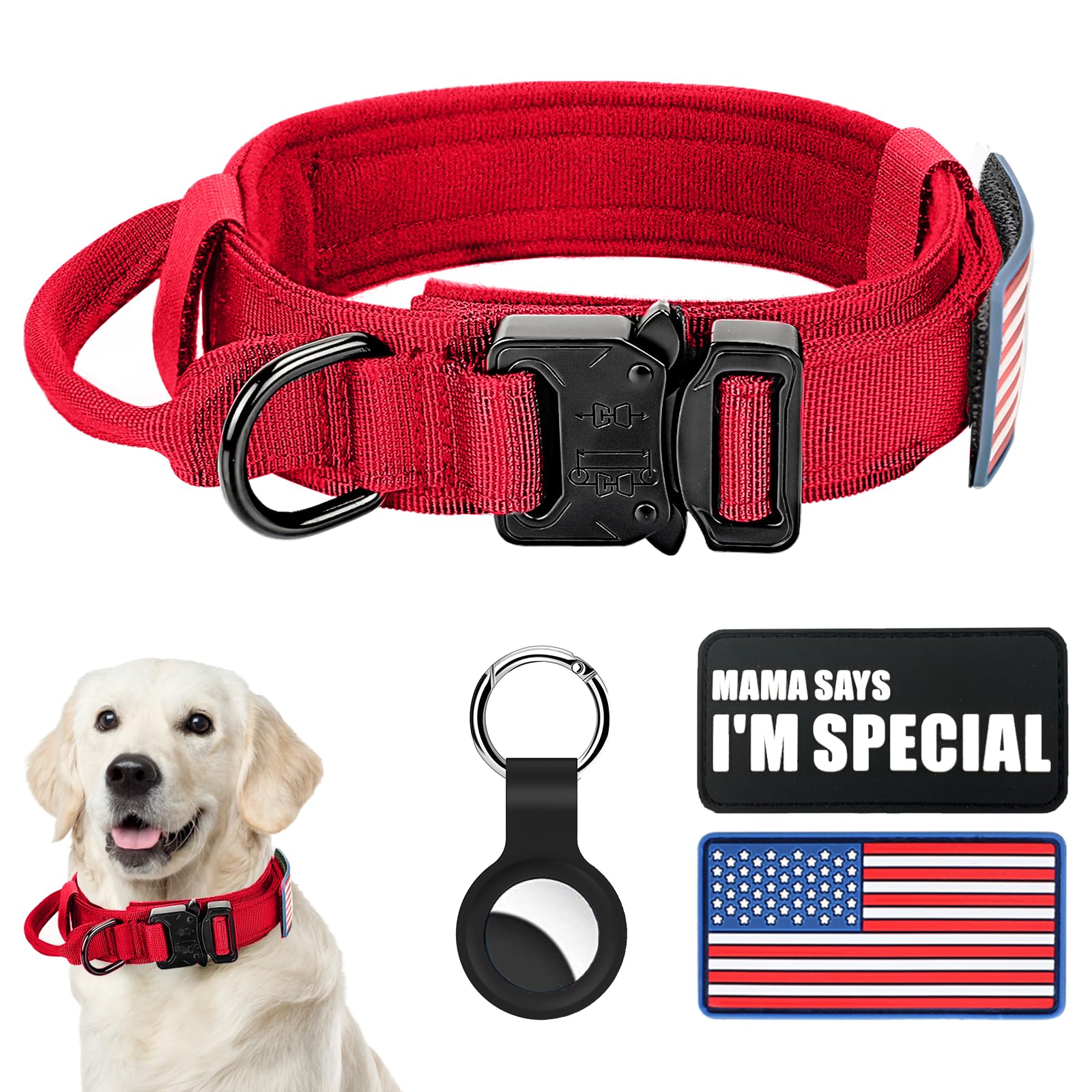 Celifelight Tactical Dog Collar and Bungee Leash, Military & Leash Set with USA American Flag Adjustable K9 Heavy Duty Metal Buckle Handle, Patches