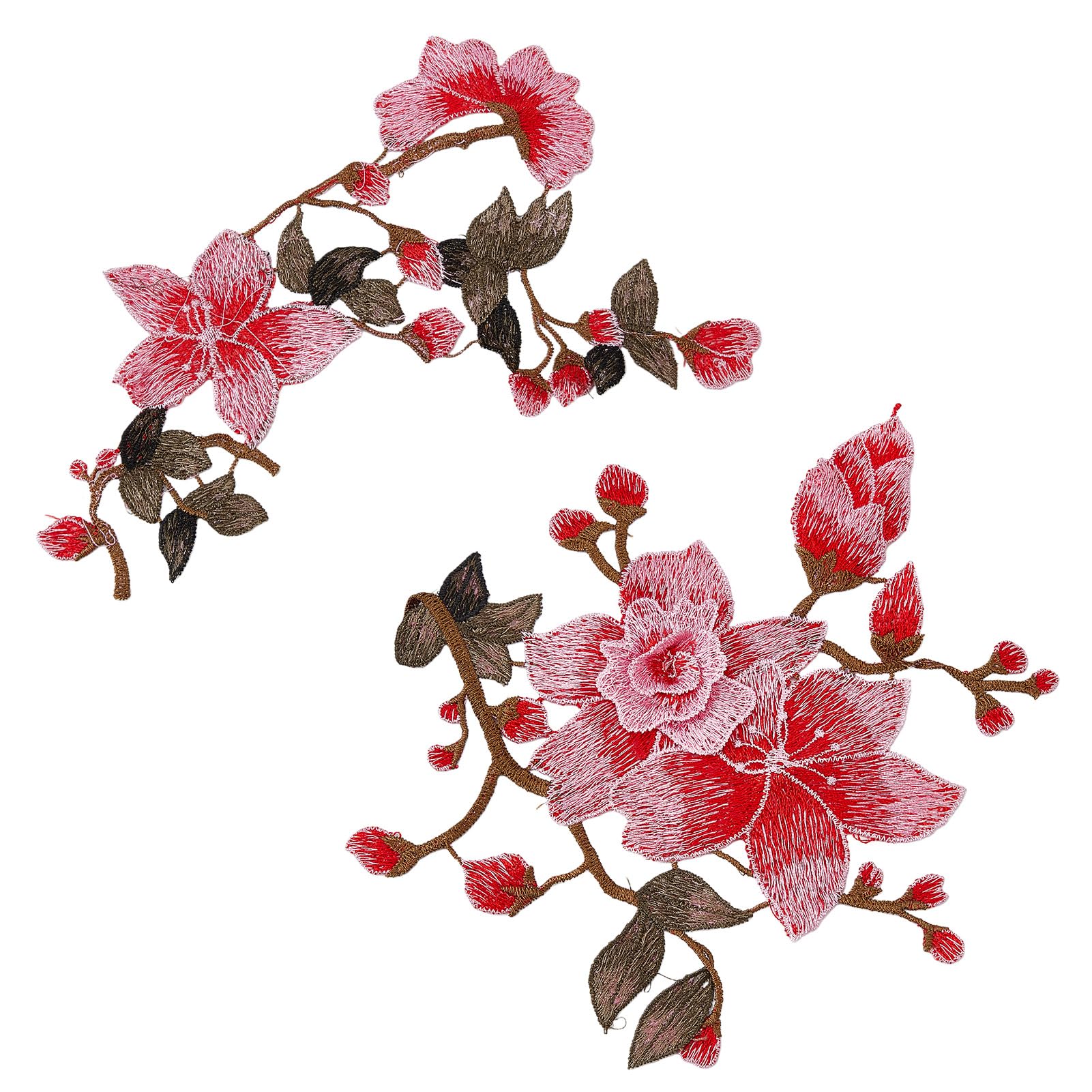 letsinstyle 2Pcs Pink Flower Peony Embroidered Applique, Rose Sew on Embroidery Patch, Floral Repair Patches for Bags Jackets Jeans Clothes DIY Hat Garment