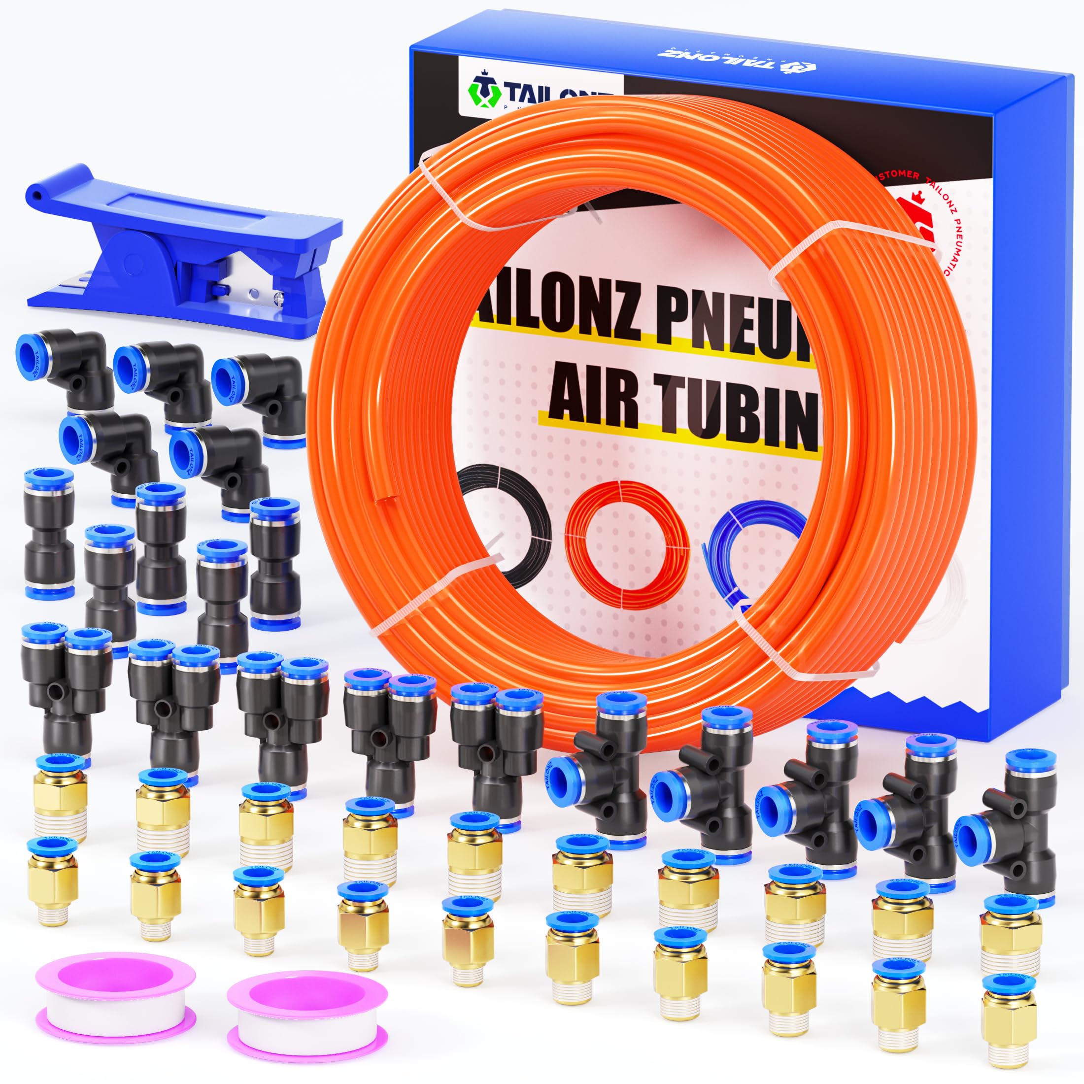 TAILONZ Orange 8mm OD 5mm ID PU Air Hose Pipe Tube Kit 32 Meter 100ft