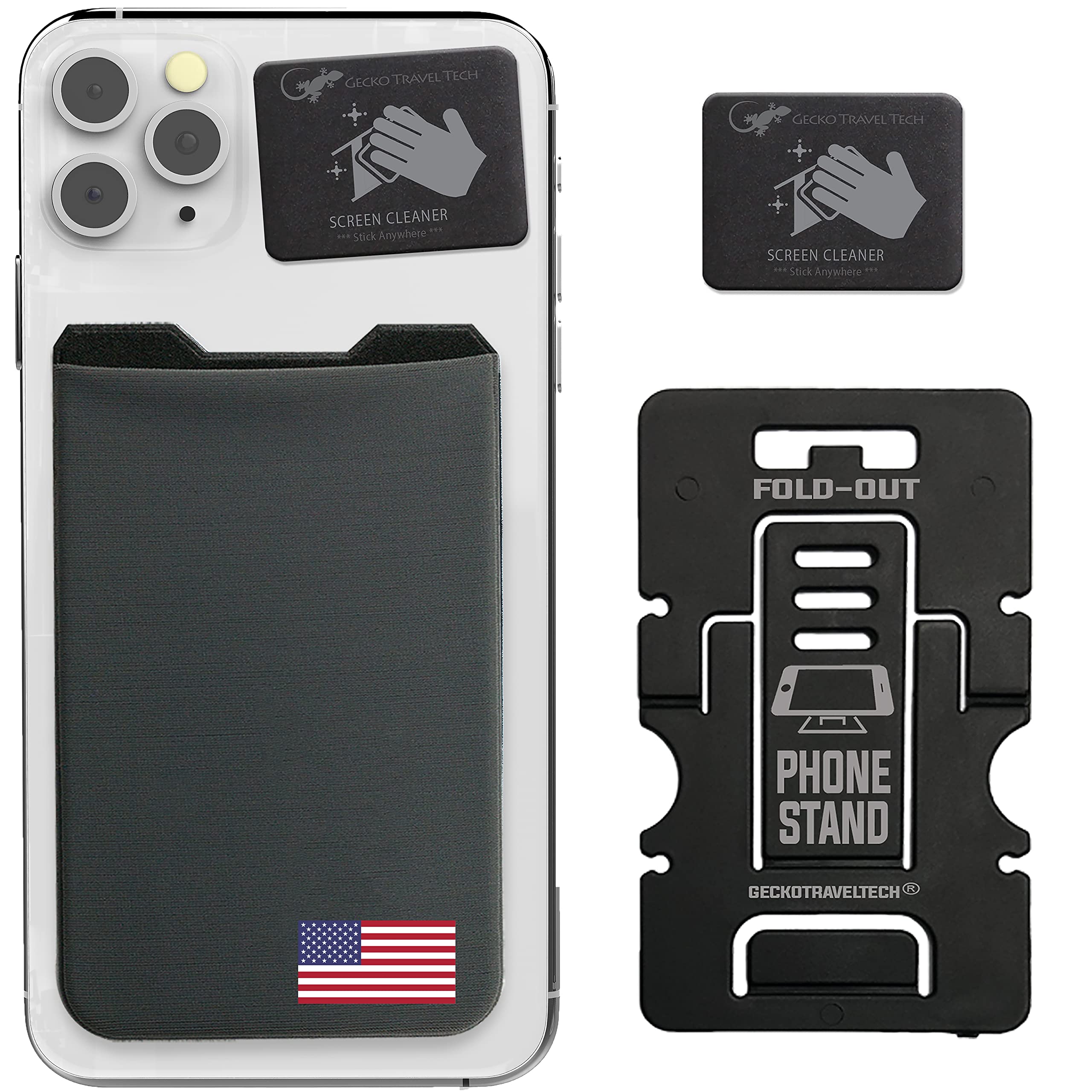 Phone Wallet - Adhesive Card Holder - Cell Phone Pouch - Stick on Lycra Pocket by Gecko - Carry Credit Cards and Cash