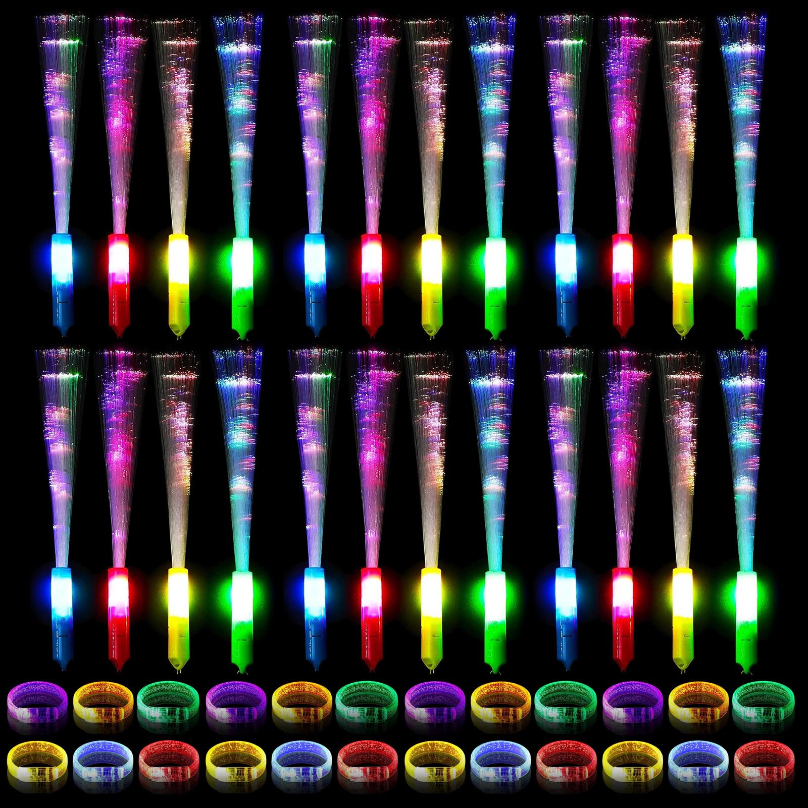 DAZZTIME 48 Piezas Pulsera de Luces LED,48 Piezas Varilla Luminosa LED Fibra,Varilla Luminosa Led,Varillas de Fibra Luminosa Light,per Matrimonio,Fiestas Luminosas,Discoteca,Concierto