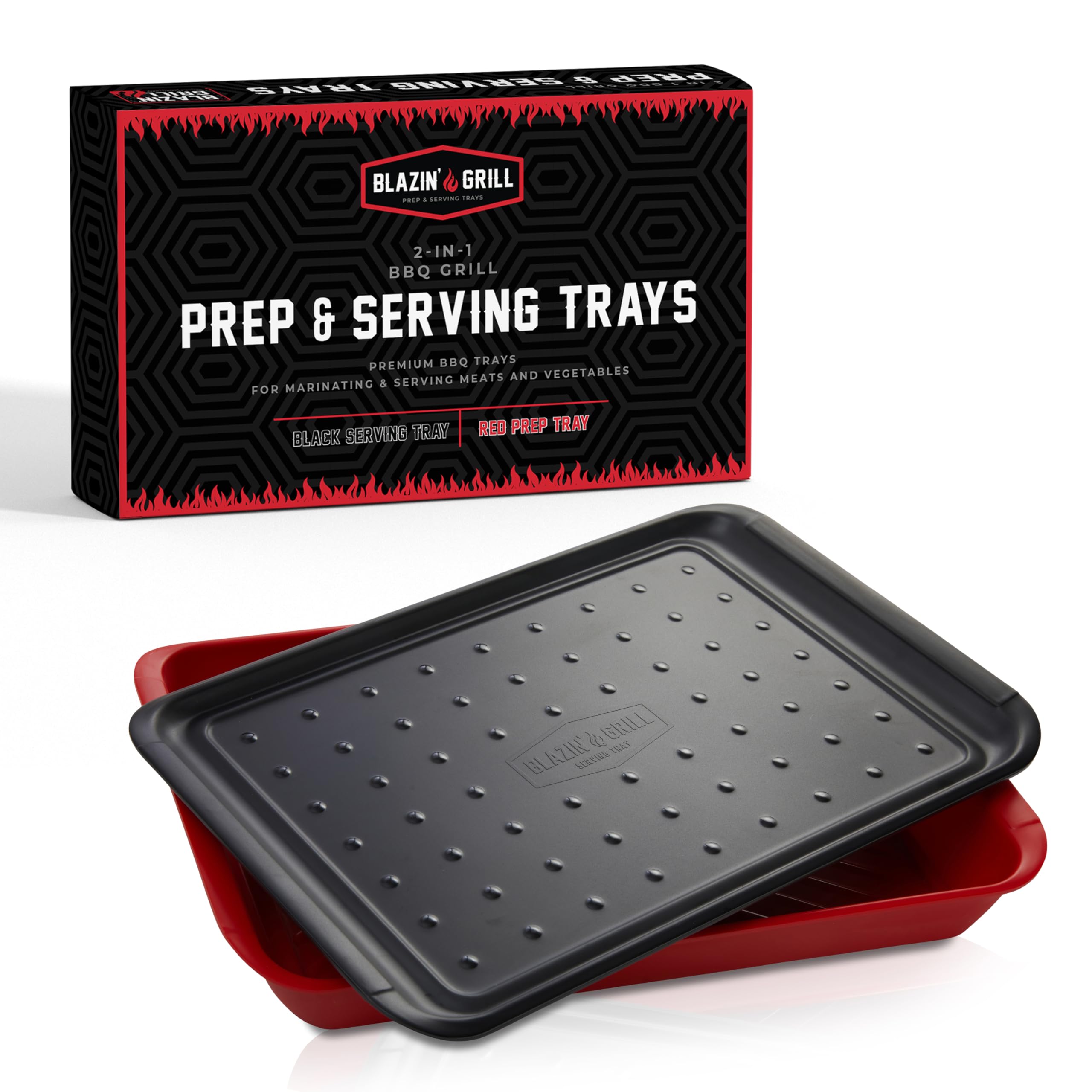 Prep and Serve Trays | Set of 2 Stackable, Melamine Trays | Serving Tray & Marinating Tray | Serving Platter for Plating Food & BBQ Prep Tub for Marinating Meats | Grill Accessories |