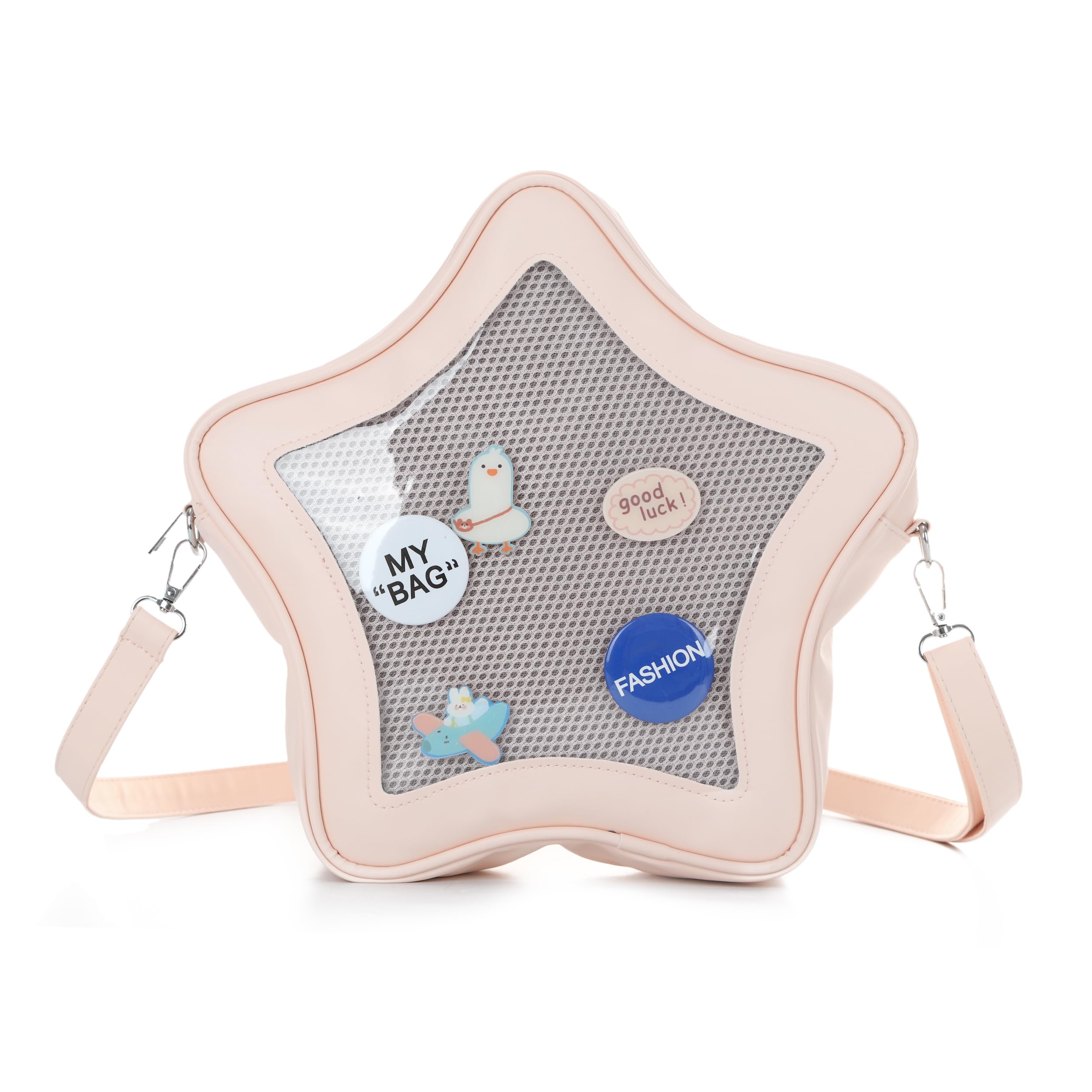 EVEOUT Star Shaped Ita Bag Shoulder Bag, PU Leather Kawaii Brand Handbag Y2K Pin Display Bag with Detachable Strap - pink