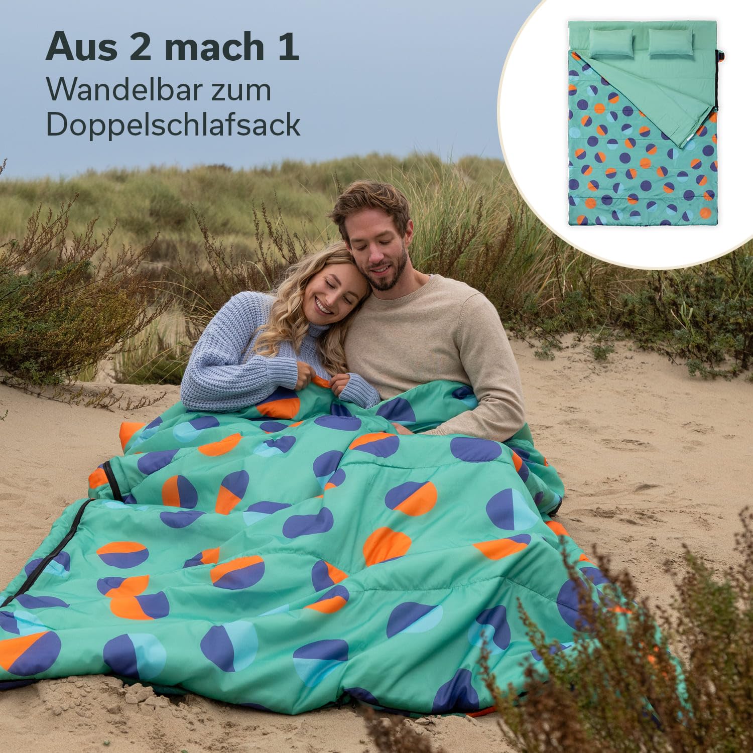 Skandika Sovro Lite 190 | Saco de Dormir Ligero para Adultos, Relleno de 150 g/m², para 3 Estaciones, se Puede Utilizar como Saco de Dormir Doble, Saco de Dormir con Almohada