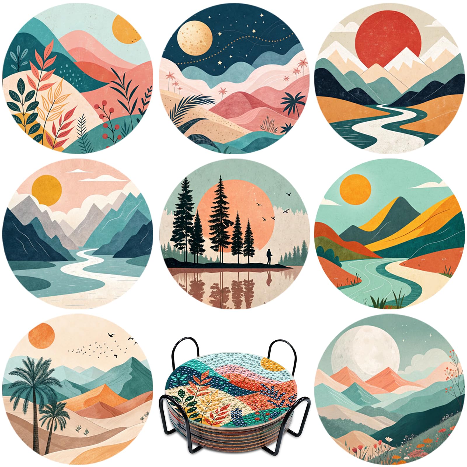 8 Pcs Diamond Painting Coasters Kit with Holder Diamond Art Kits Adults
