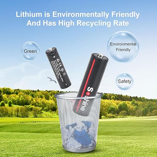 Miniatura 4 de Soshine Baterías recargables AA de litio  Batería AA USB C de 1.5 V 3500 mWh que carga 2 horas, con cable de carga USB-C 4 en 1, paquete de 4