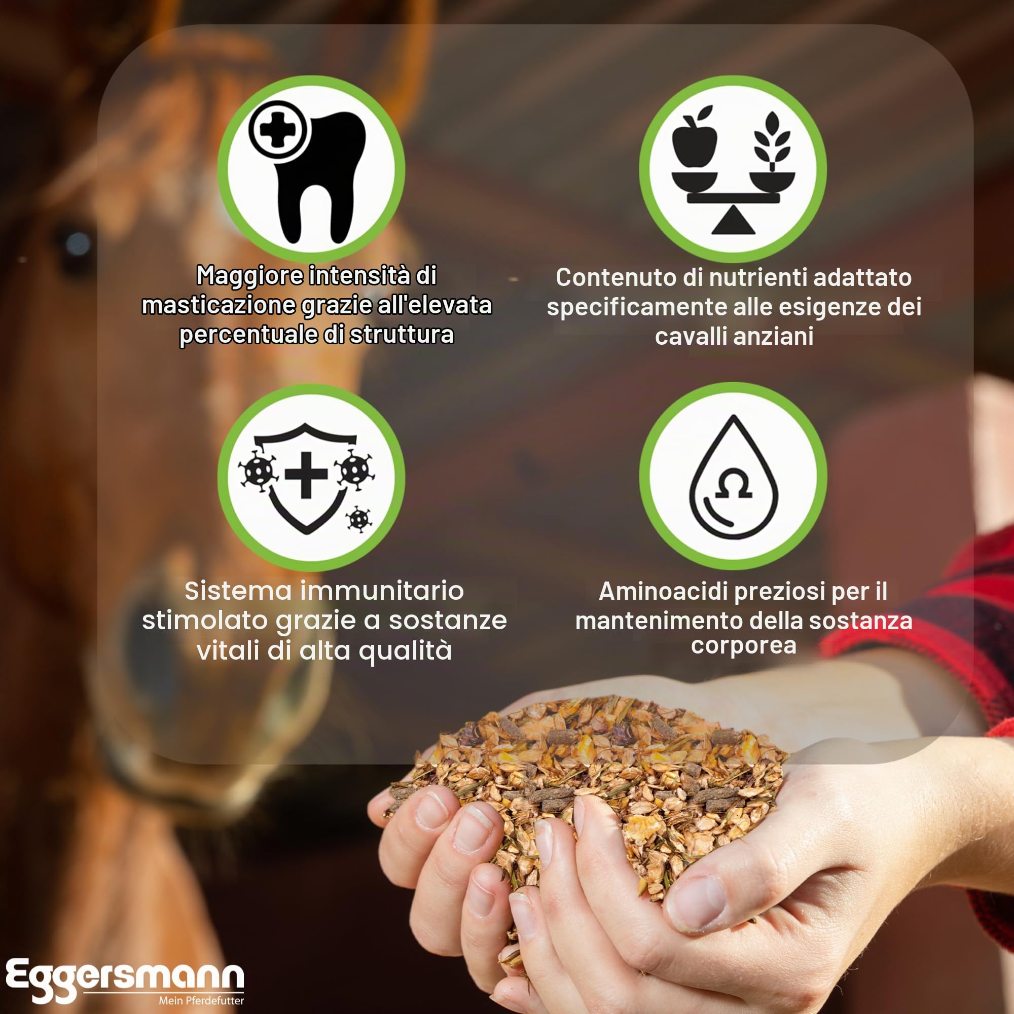 Eggersmann EMH Senior Müsli Sacco 20 kg – Manichino Cavalli Antichi – Prevenzione della Perdita di Sostanze con Selenio – Naturale Eggersmann
