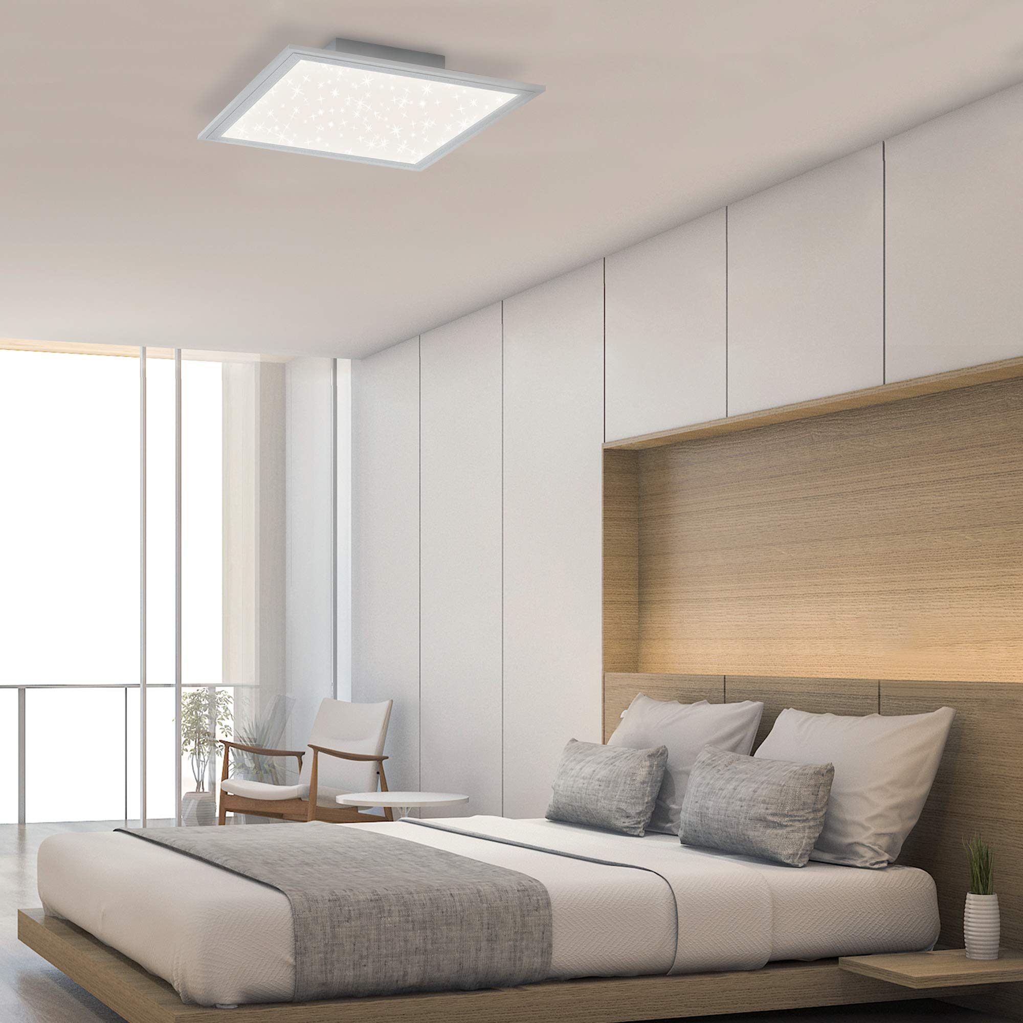 BRILONER Leuchten Plafoniera a LED, Lampada da soffitto con Fantasia a Stelle, 4.100 Lumen, 4.000 Kelvin, 38 Watt, Bianca, 595x595x60 mm (Larghezza x Lunghezza x H)