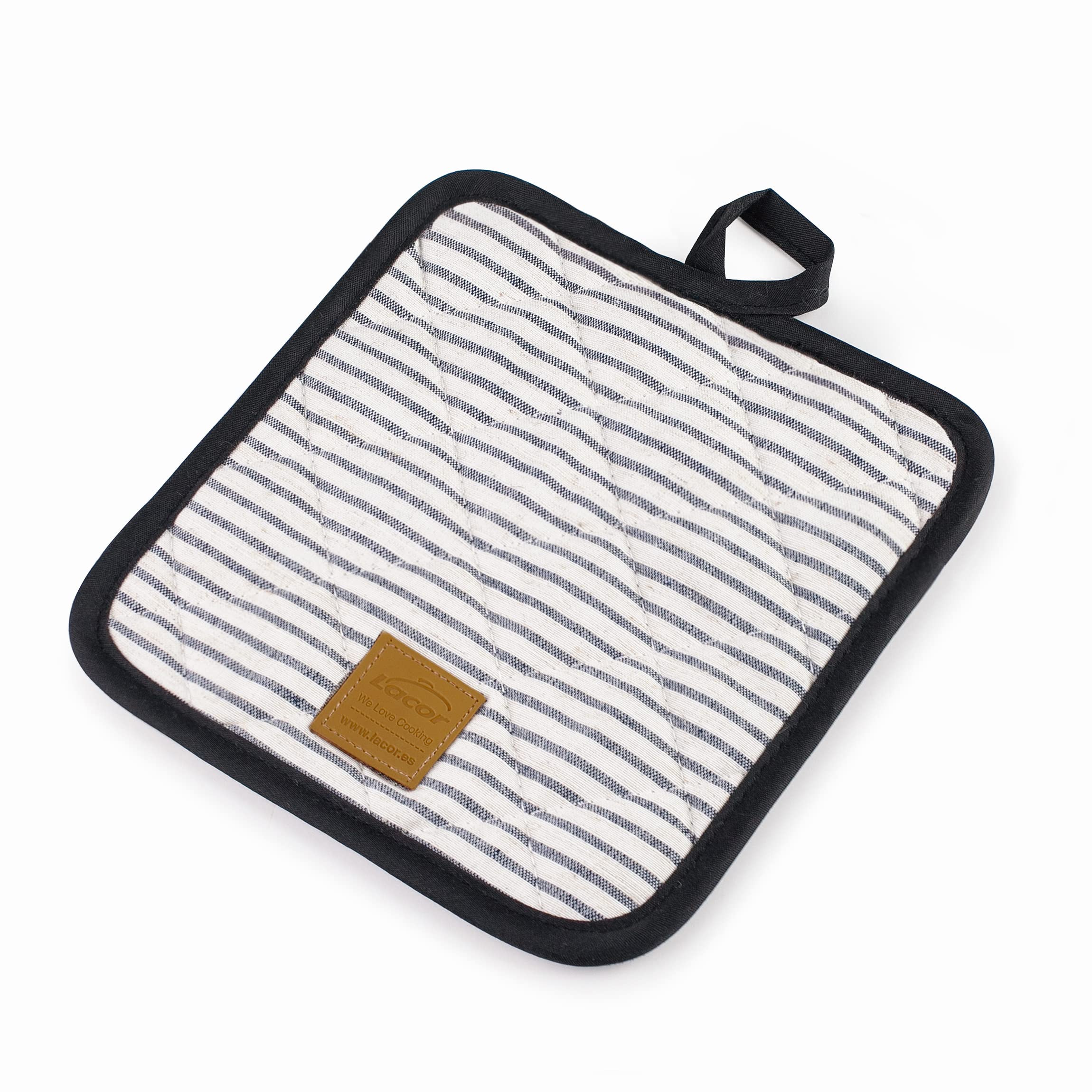Lacor - 60045 - Milan Collection Oven Glove, Heat Resistant Mitt, Hanging Strap, 20 x 20 cm, White and Blue with Stripes