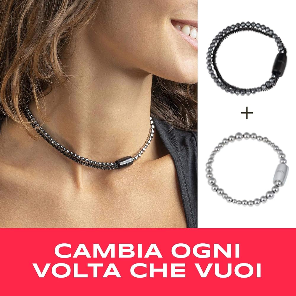 Breil, Collezione Magnetica System, Bracciale Donna Small Black Sun, in Acciaio Lucido Colorato, con Pietra Spinello Nera, Pratica Chiusura con Magnete, Colore Gold e Nero, Misura 19,5 Cm