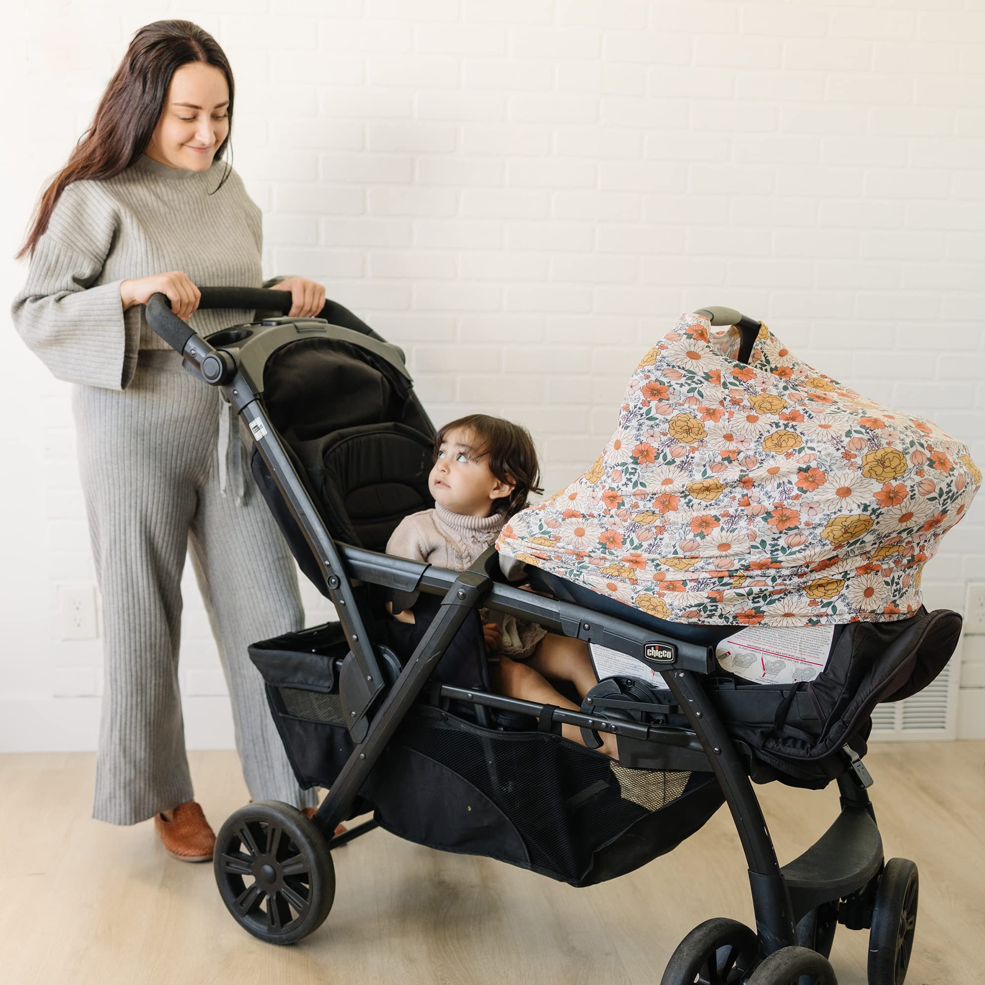 Housses de siège auto pour bébés – Auvent de siège auto multi-usage pour bébés, housse de siège auto extensible pour garçon, cadeau de douche pour garçons et filles (fleur)