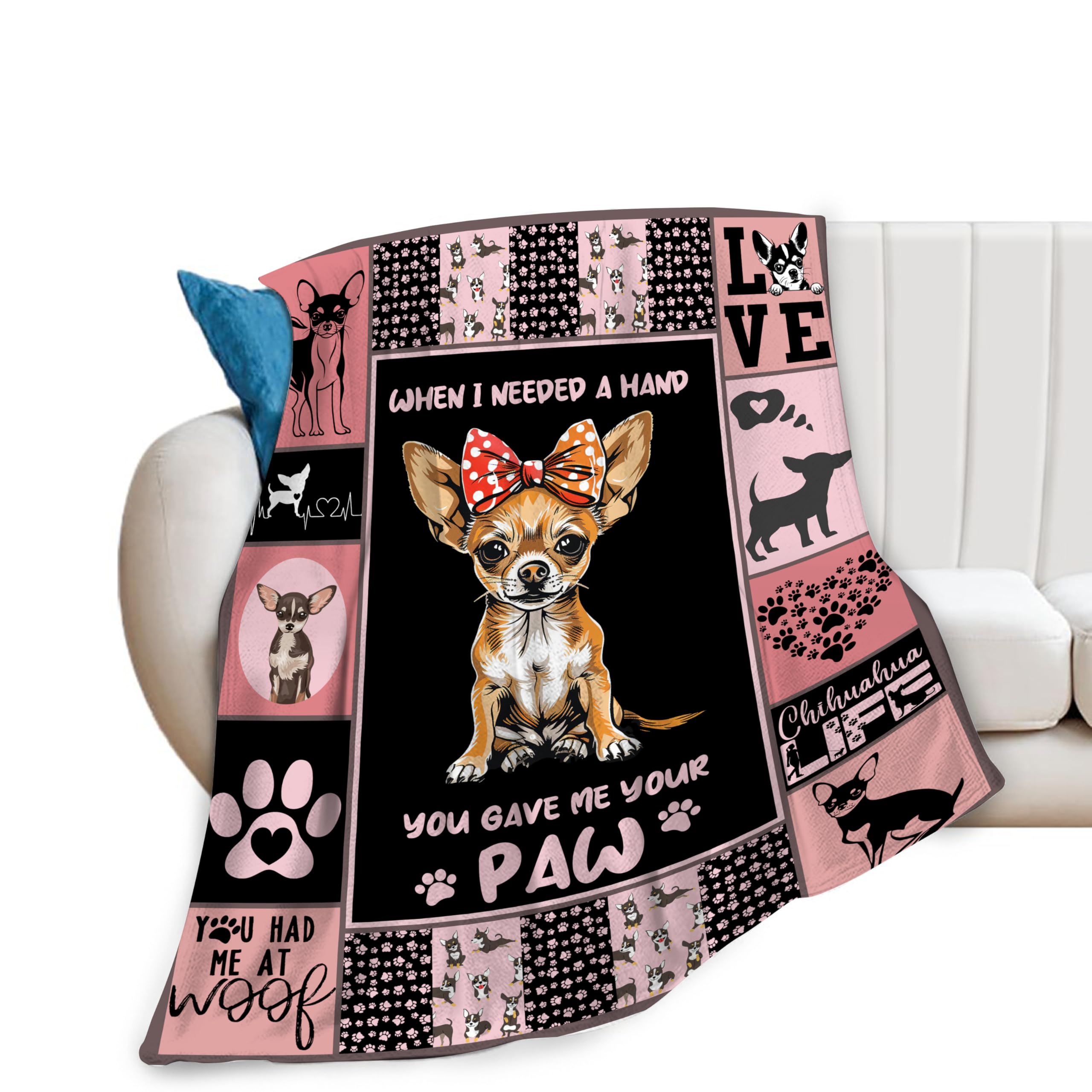 Banonaty Girls Chihuahua Blanket Dog Throw Blanket Cozy Fleece Flannel Plush Bedding Gifts Stuff For Women Teen For Couch Sofa Bed Decor 40"X50"