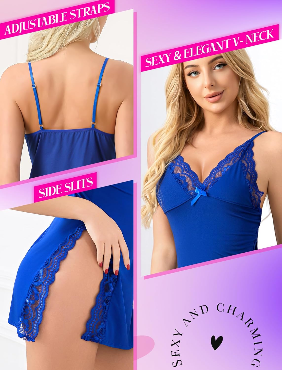 Babydoll Lingerie for Women Lace Chemise Sexy Nightgown Modal Exotic Sleepwear Side Slits - Image 3