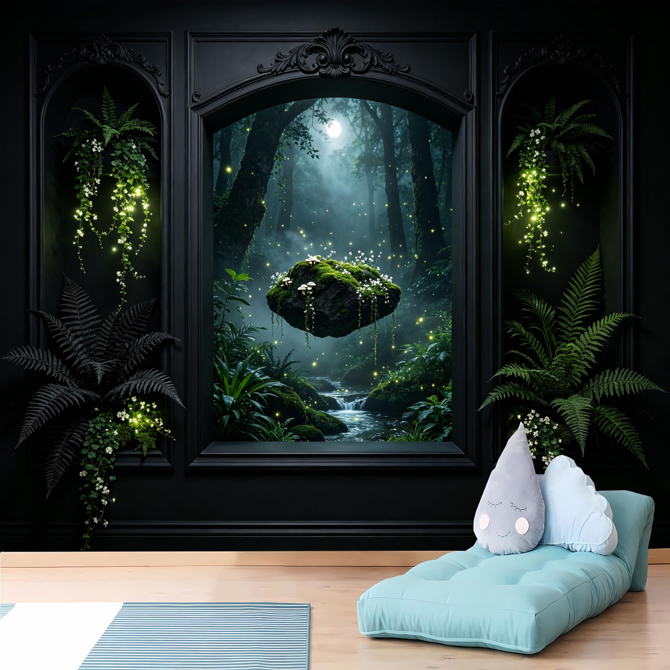 Custom Size Wall Murals 3D Niche Glowing Fireflies Forest Wall Murals Night Nature View Wallpaper Wall Stickers Self-Adhesive Removable Wallpaper for Home Decor