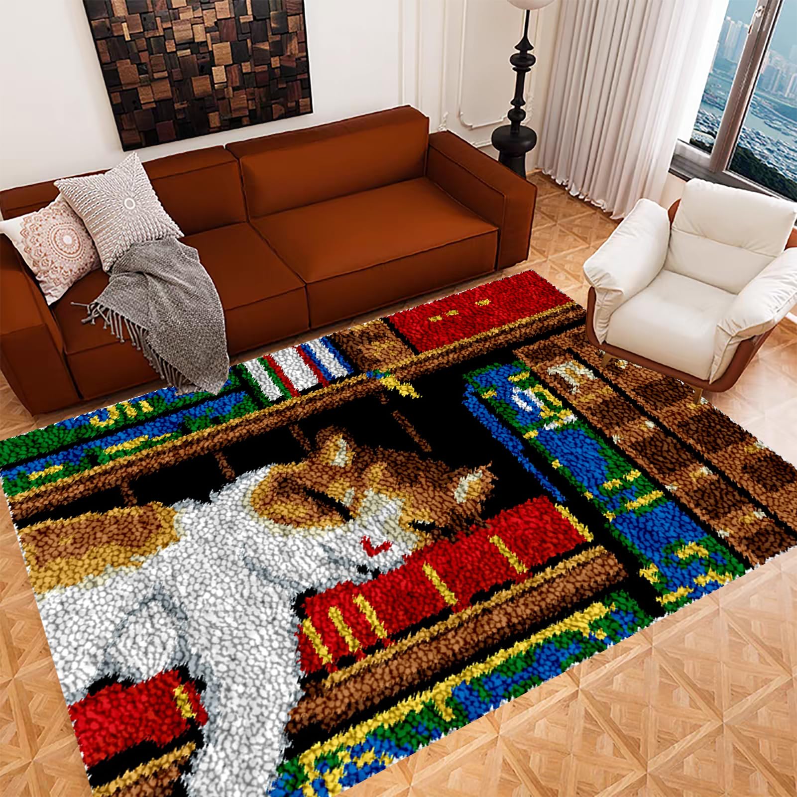 Kit de Gancho DIY Alfombra, Kit de Tejer ​con Gancho cojín de sofá Alfombra, DIY Alfombra cojín Crocheting, Kit Tapiz y Alfombra, Kit para Hacer tapices 55 x 75 cm