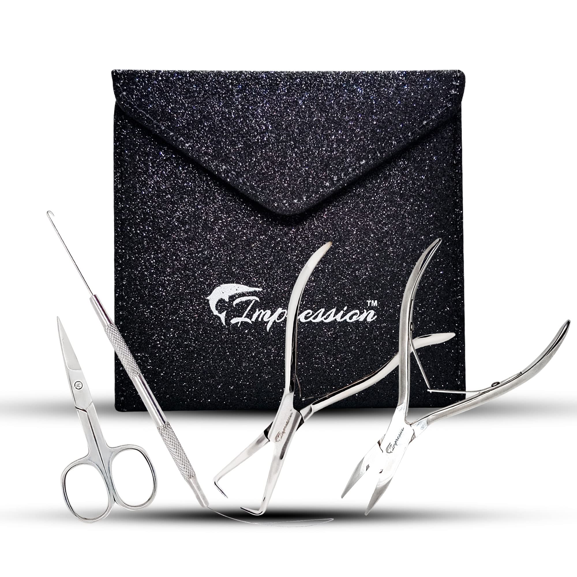 MIKE N DAD Hair Extension Kit, Micro Ring Applicator Plier, Micro Ring Removal Plier, 2 In 1 Hook and Loop, Scissor, Hair Sectioning Claw, 5 x Hair Clips (Silver)