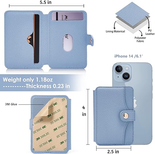 Miniatura 4 de M-Plateau Cartera para hombre, delgada para la parte posterior del teléfono, soporte adhesivo 3M para tarjetas de crédito para iPhone 14 Pro Max y