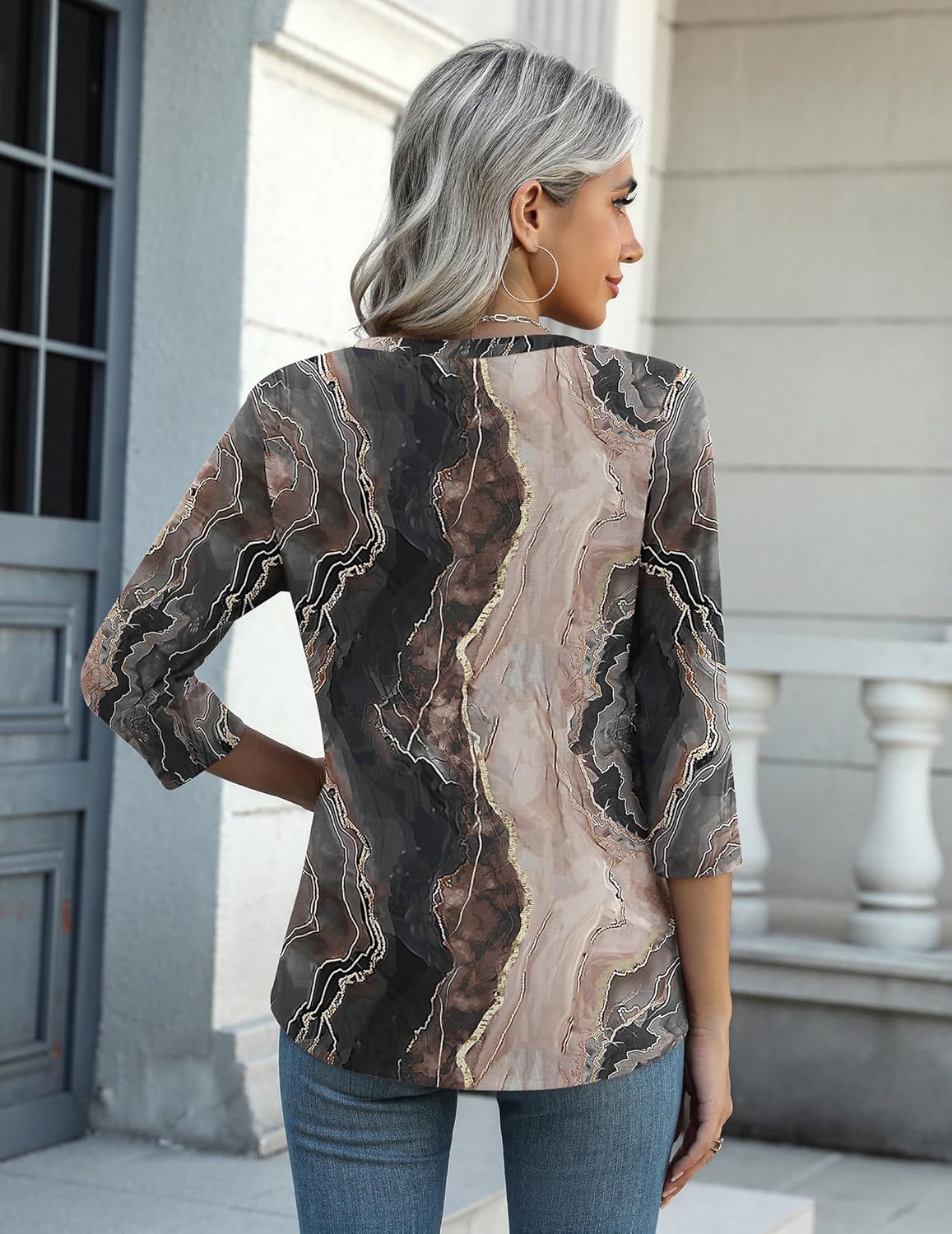 Zeagoo Womens Blouse Casual 3/4 Length Sleeve V Neck Basic T-Shirts Spring Summer Cute Tunic Tops Business Work Tees - Image 5