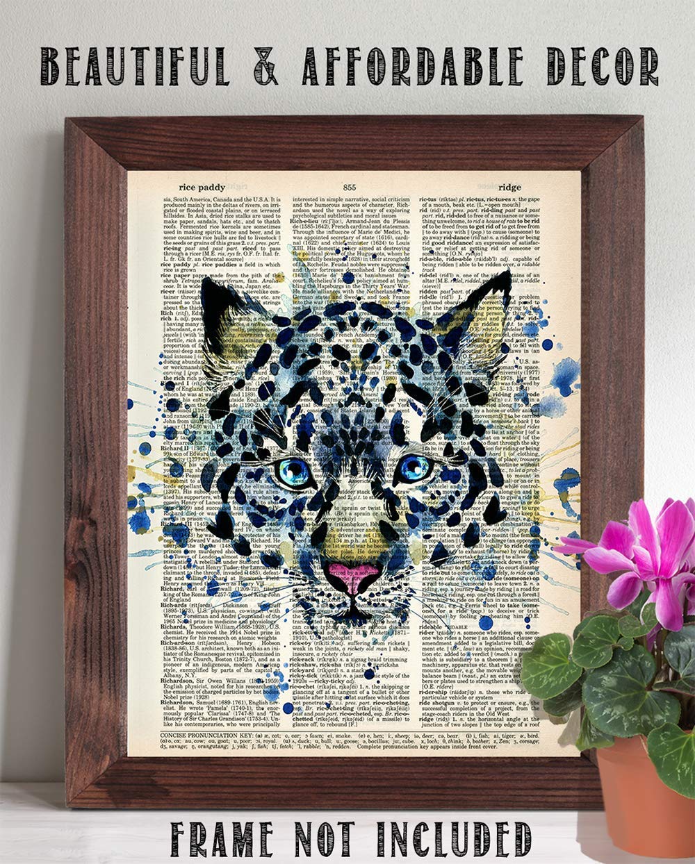 Upcycled Dictionary Art -  - Classic Office and Home Decor, Library Water Color Wall Art, Animal Print Vintage Book Page Bedroom Decoration, 8.5x11 Unframed Art Poster: Snow Leopard