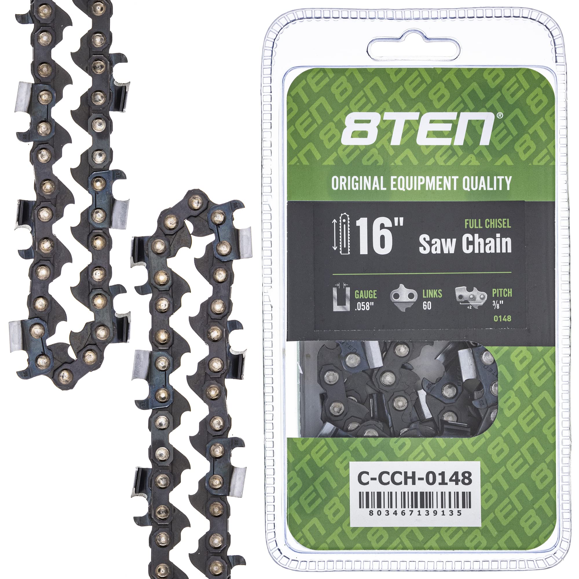 Amazon.com: 8TEN Full Chisel Chainsaw Chain 16 Inch .058 3/8 60DL