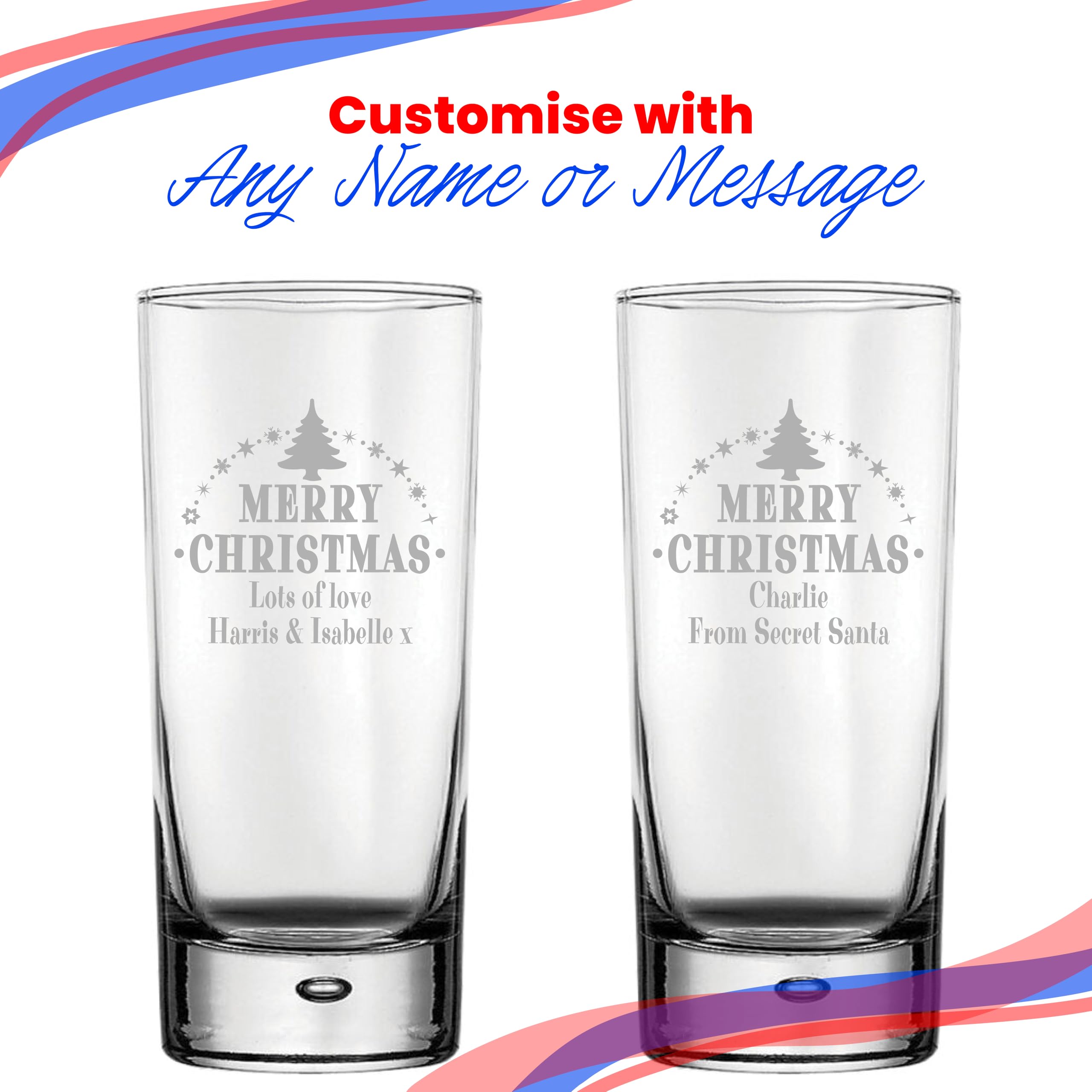 Verre à bulles de Noël personnalisé avec motif arbre de Noël, personnalisable avec n'importe quel nom ou message, coffret cadeau inclus, gravure au laser