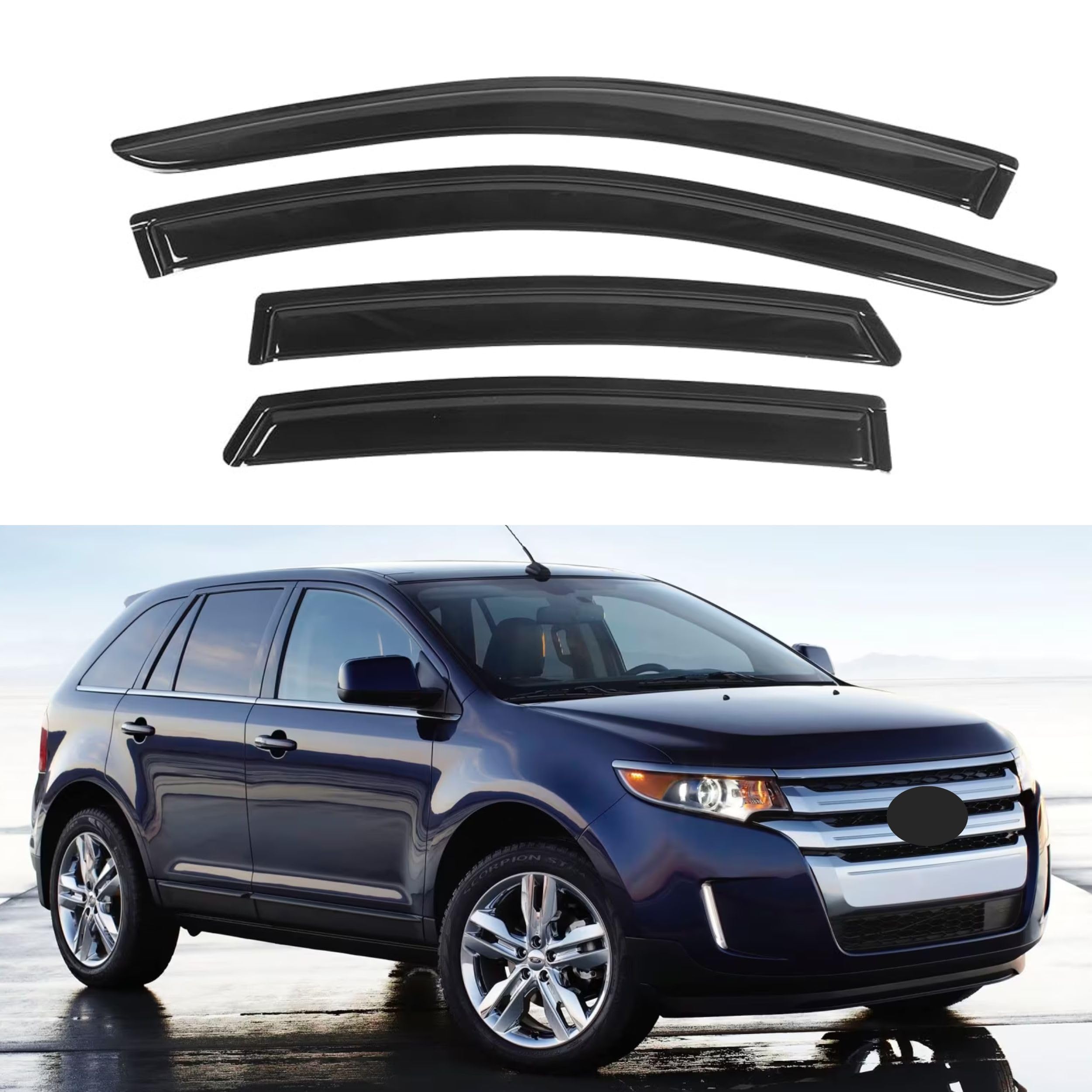 Only the short pieces, scratched KPY Window Visor Compatible with Ford Edge & Lincoln MKX 2007-2015, 4PC Rain Guard Side Window Vent Deflectors Tape-On Style, 2007 2008 2009 2010 2011 2012 2013 2014 2015